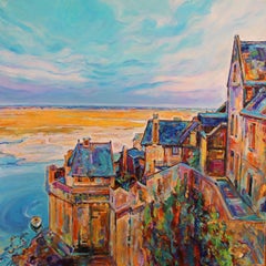 Mont Saint Michel France - Landscape Oil Painting Red Blue Yellow White Green