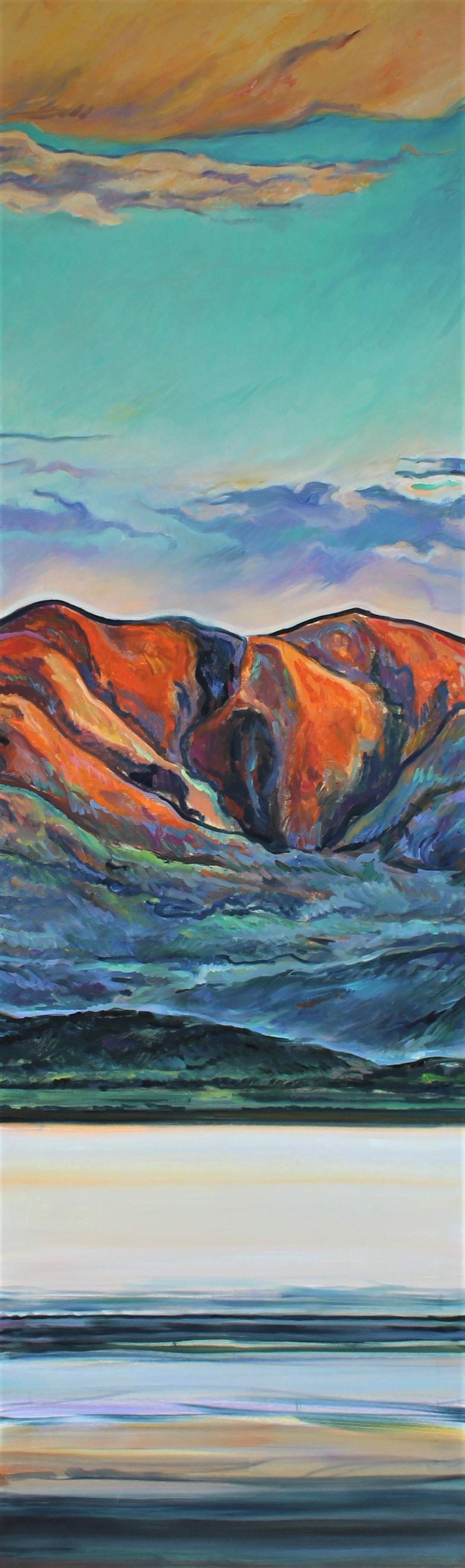 Purgatorio Paradiso Inferno - Trittico Pittura Giallo Arancione Blu Bianco Verde - Landscape Painting Grigio di Elena Georgieva