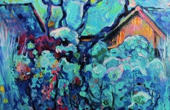 Secret Garden - Landscape Painting Yellow Blue White Purple Green Brown Grey