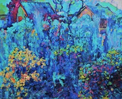 Secret Garden - Landscape Painting Yellow Blue White Purple Green Brown Grey