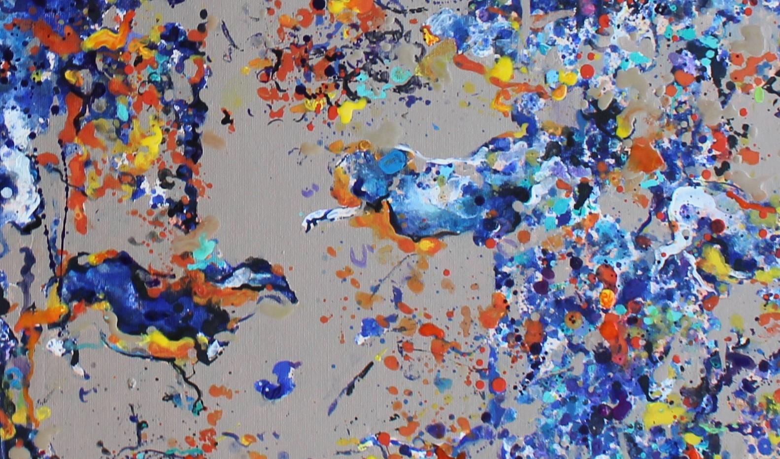 Sueño de Bronce Solar - Pintura al Óleo Amarillo Azul Blanco Verde Marrón Gris - Painting de Elena Georgieva