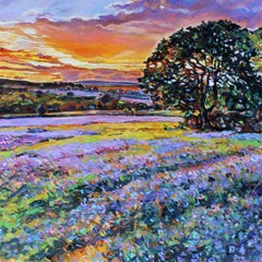 Summer - Landscape Painting Yellow Blue White Purple Green Brown Grey
