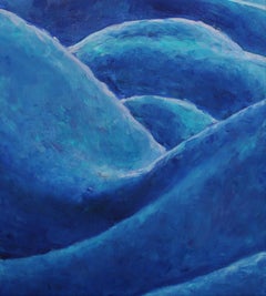 Velvet Blue - Landschaft Ölgemälde Gelb Orange Blau Weiß Grün Braun