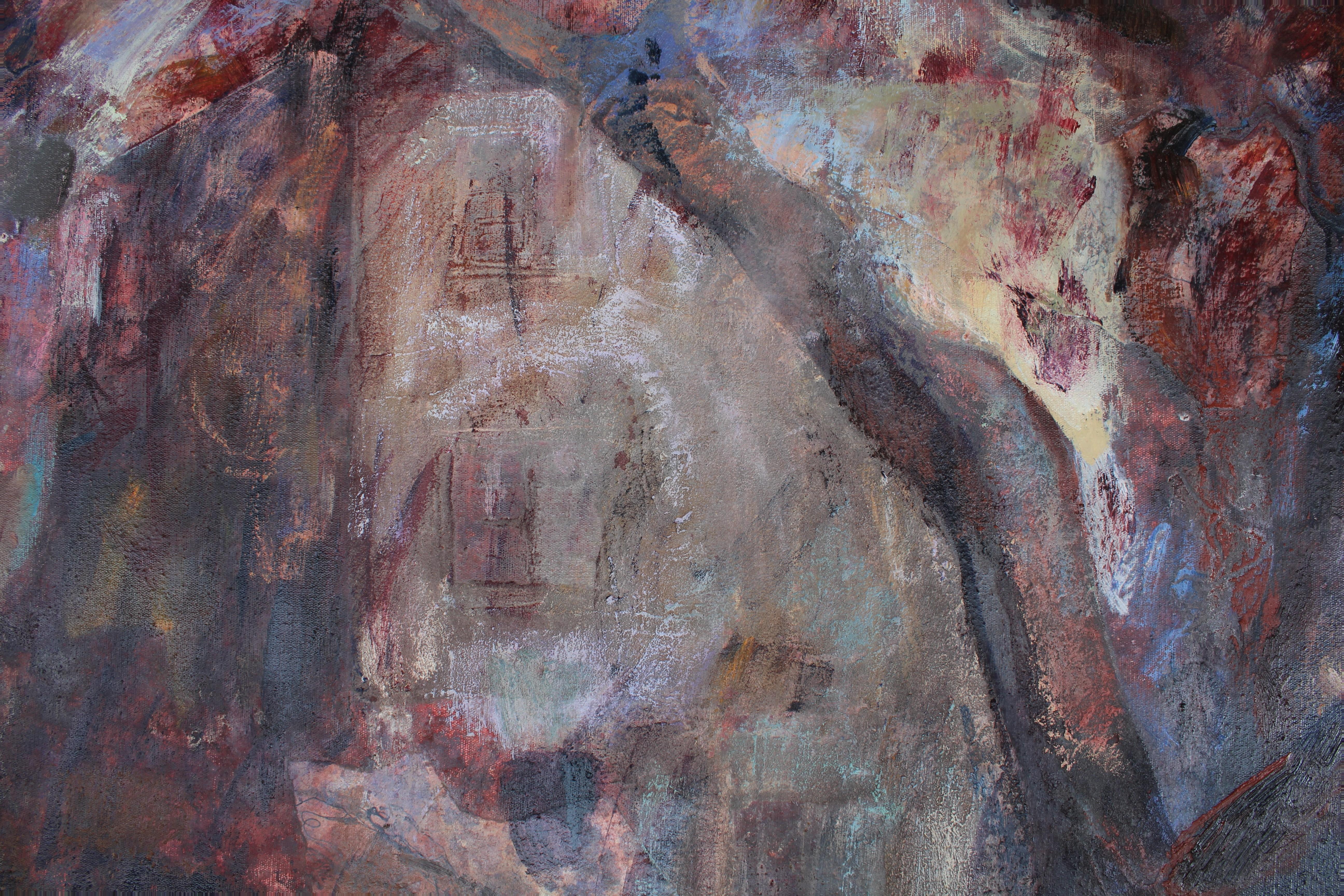 Noyer à Rusalsko. Peinture à l'huile sur toile de paysage rouge, vert, bleu, rouge et jaune - Impressionnisme Painting par Elena Georgieva