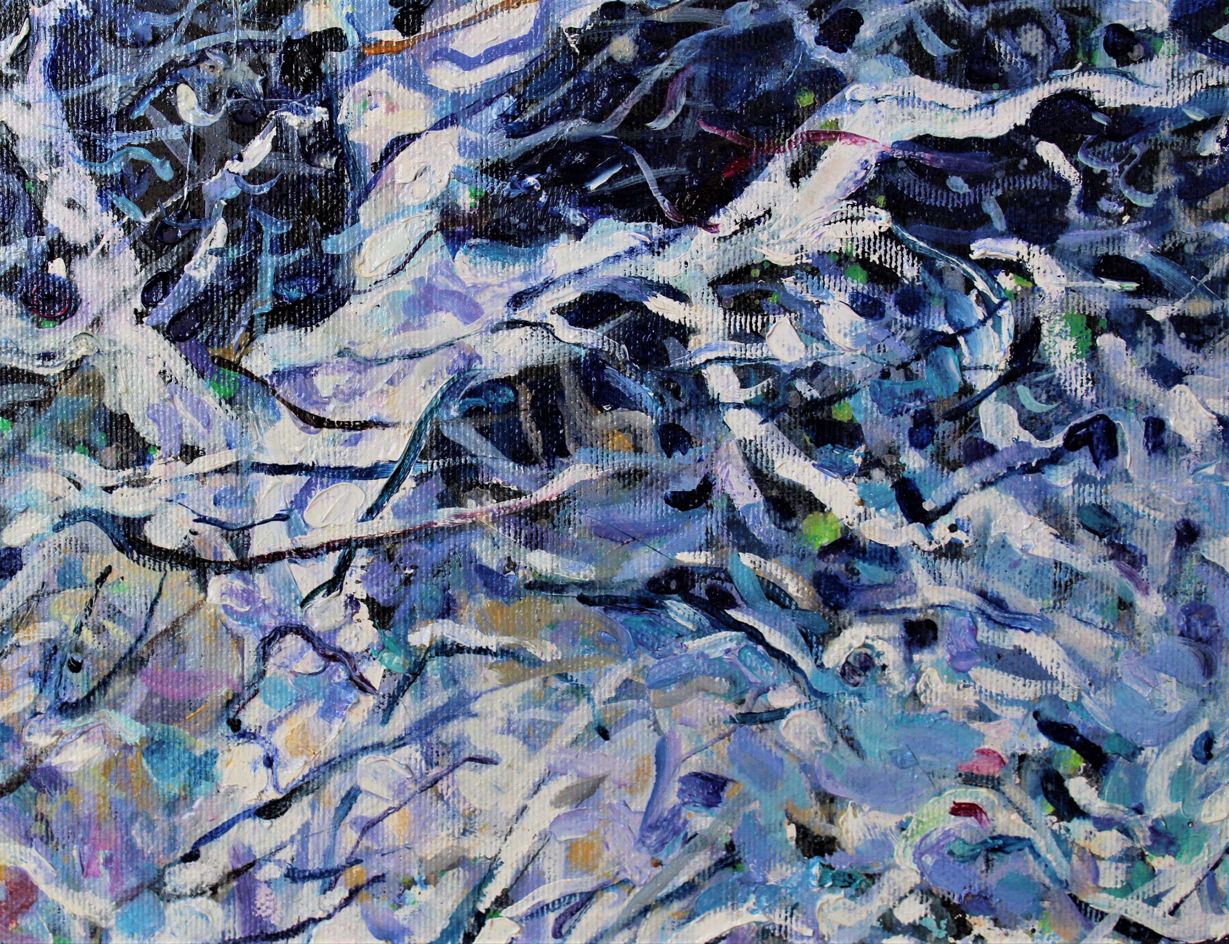 Peinture à l'huile - Paysage blanc, rouge, bleu, jaune, blanc et vert, décembre  - Impressionnisme Painting par Elena Georgieva