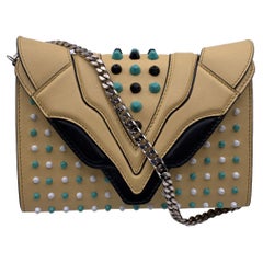 Elena Ghisellini Beige Leder-Umhängetasche aus Felina mit Nieten