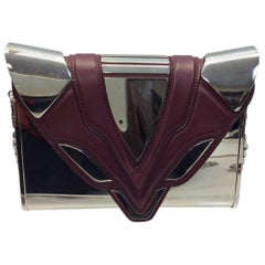 Elena Ghisellini Metallic Silver and Burgundy Crossbody