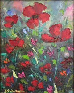 Red Poppies - Contemporary Painting by Elena Guillaumin