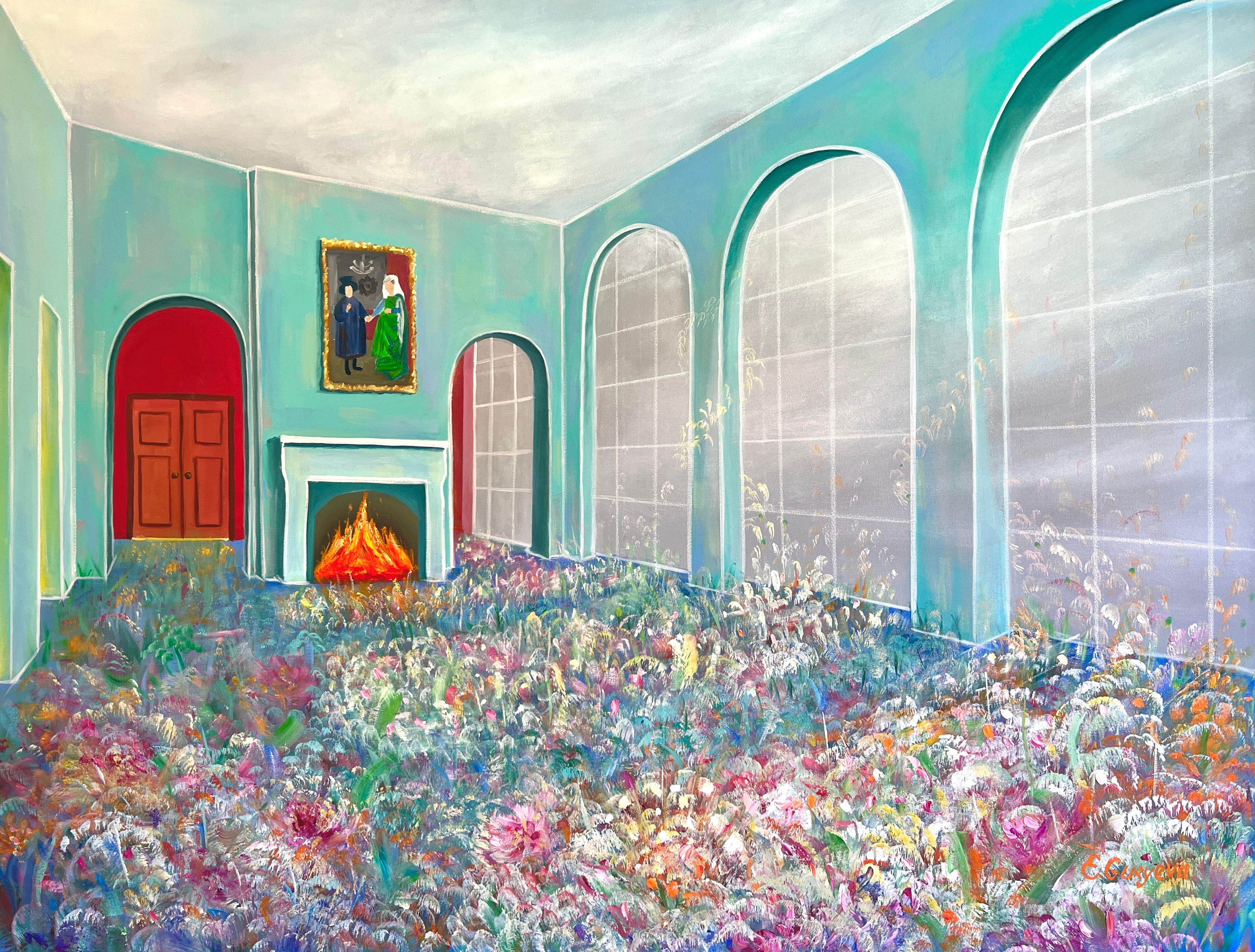Elena Guryeva Art Landscape Painting – Lebendiges Haus voller Vitalität