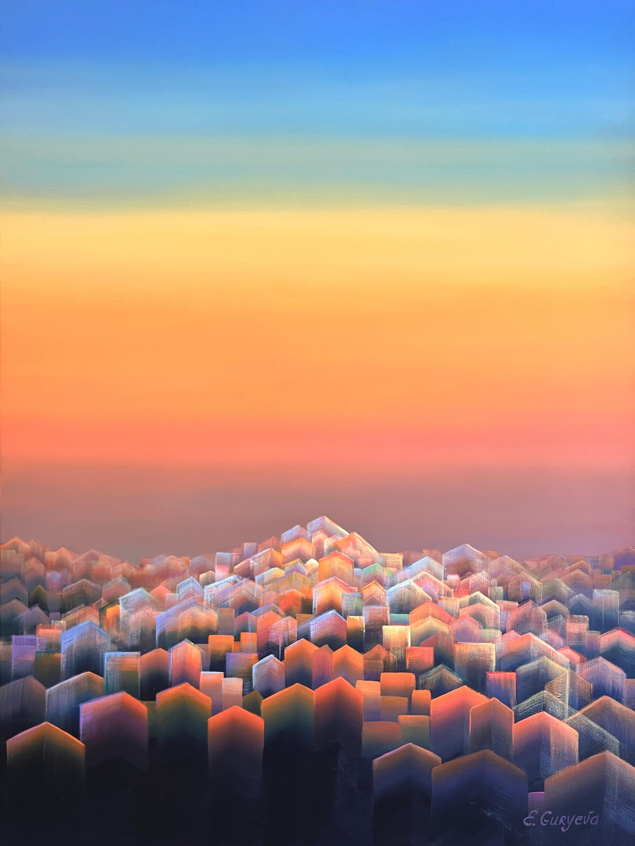 Elena Guryeva Art Interior Painting – Streuung des Lichts bei Sonnenuntergang
