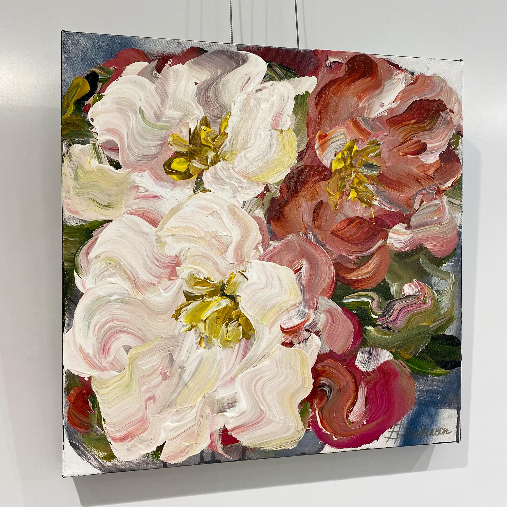 Poisoned by Your Love Series #3, colorful red, pink & white floral on canvas For Sale 3