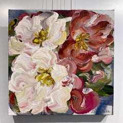 Poisoned by Your Love Series #3, colorful red, pink & white floral on canvas