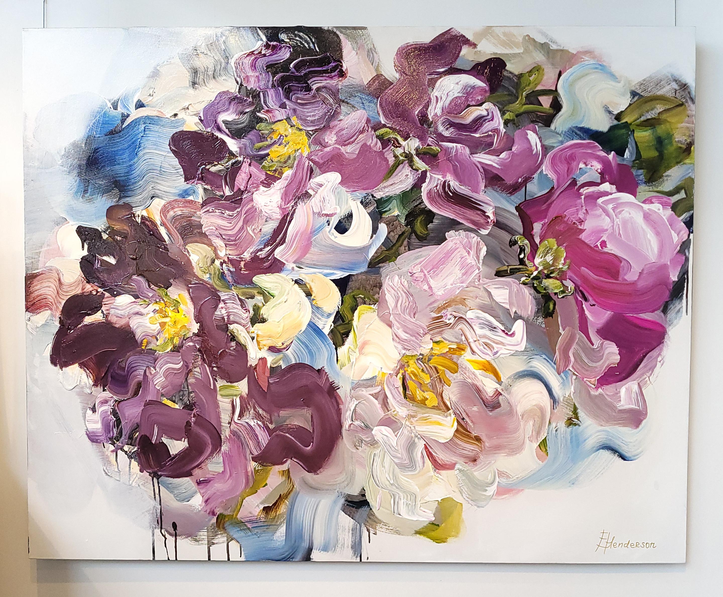 Magnifique grande acrylique florale sur toile de l'artiste canado-russe Elena Henderson. L'œuvre d'art mesure 48