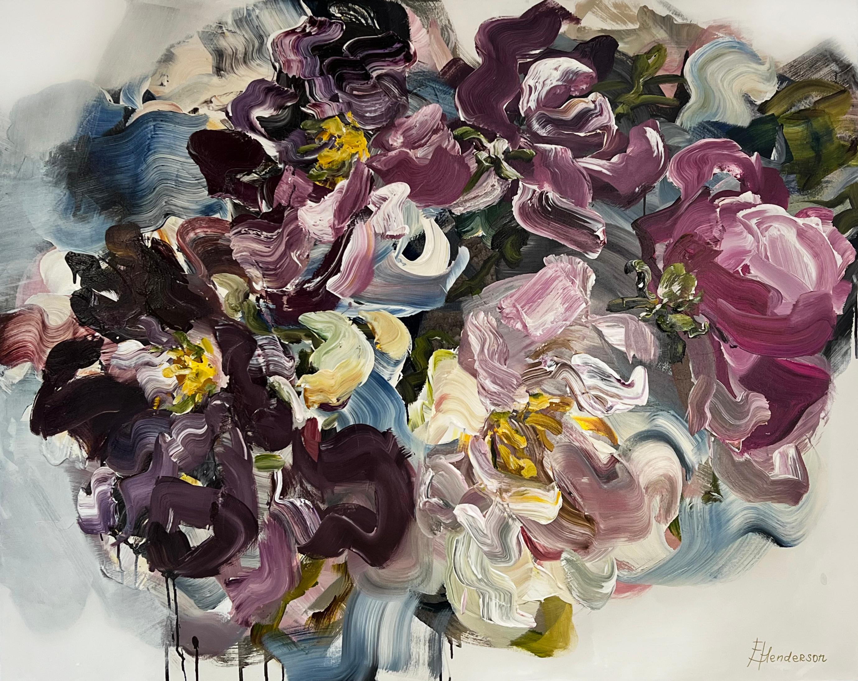 Lila Haze, große lila abstrakte lila florale abstrakte Acryl auf Leinwand, 2022