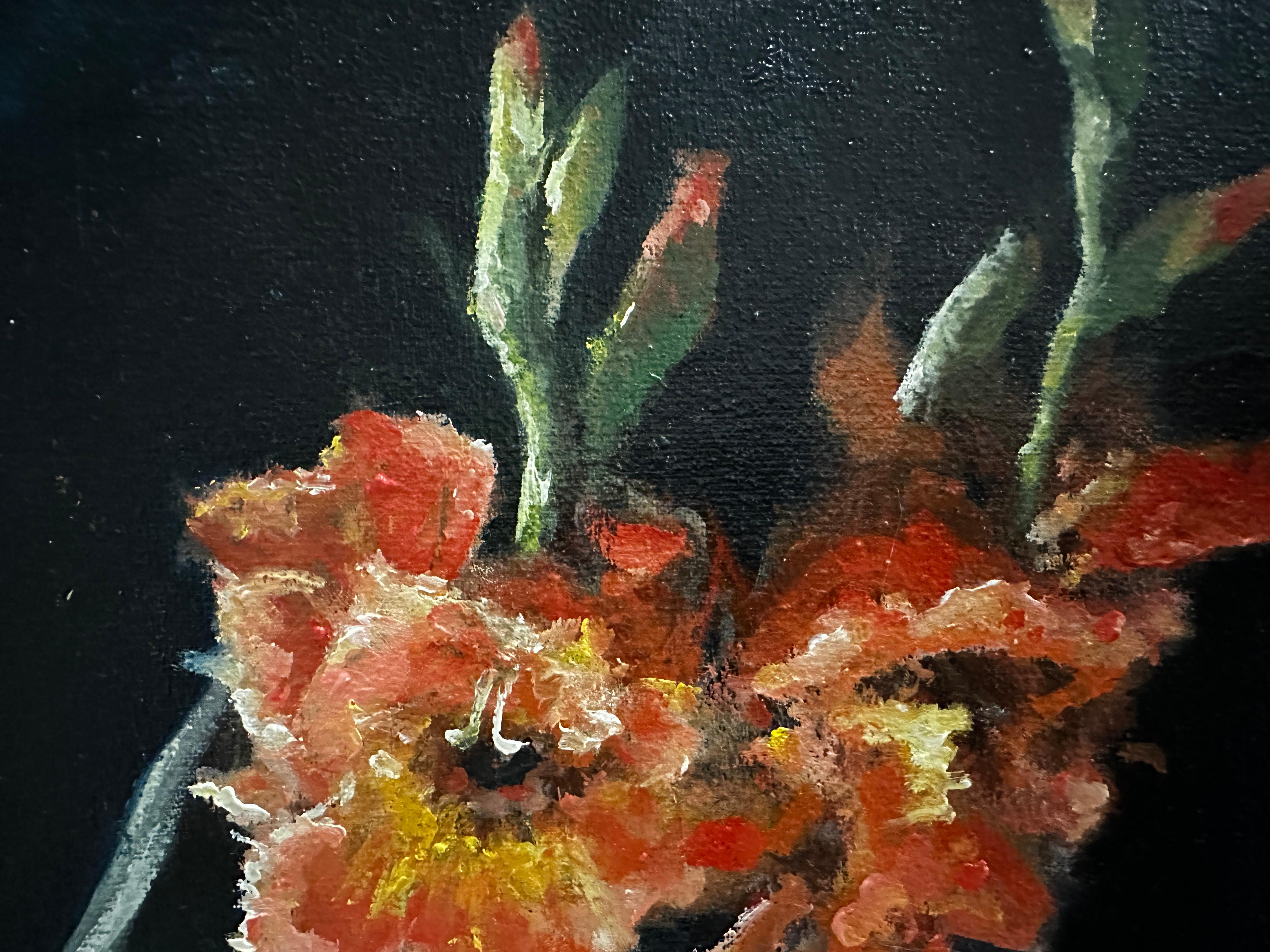 Les Gladilouses - Noir Still-Life Painting par Elena Khokhryakova