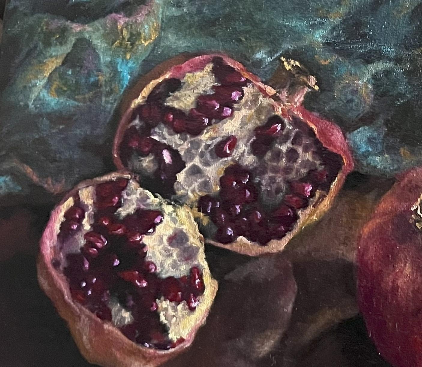 Grenades - Noir Still-Life Painting par Elena Khokhryakova