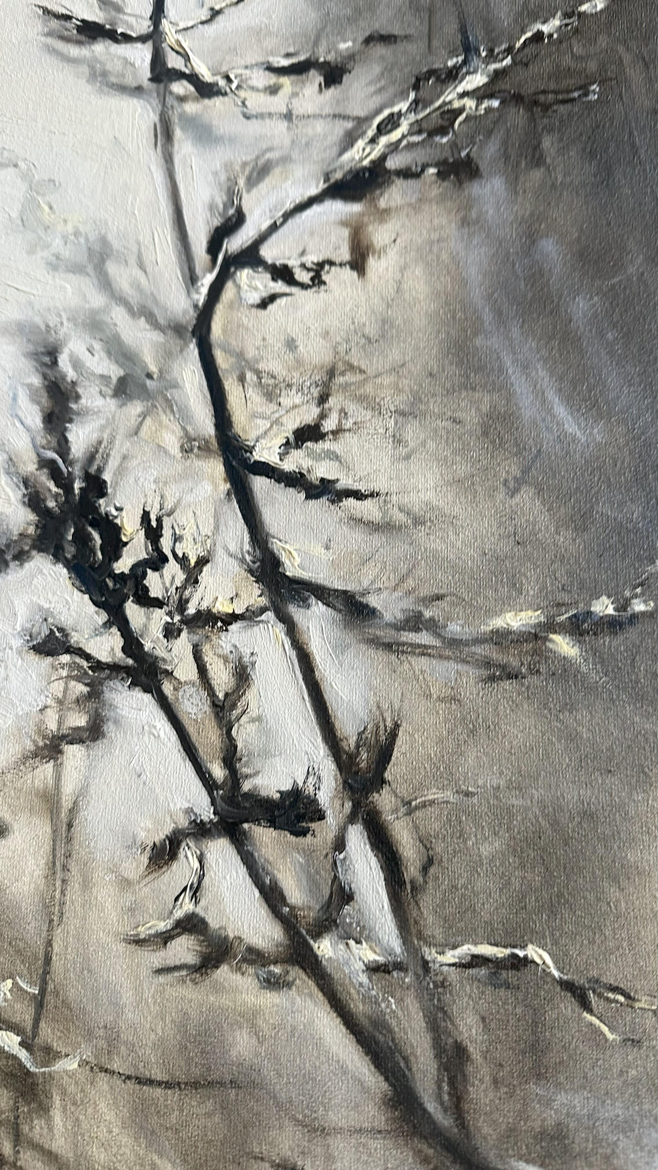 This oil painting explores the fragile balance between light and shadow. In Shadow of Light, I reflect on how even the darkest branches can hold the memory of brightness. The limited palette emphasizes contrast, depth, and soft motion. 