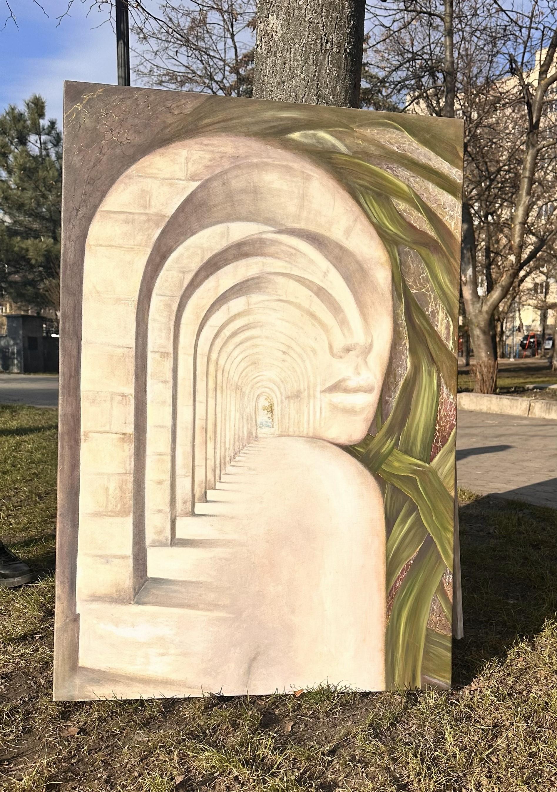 DIR SELBST GEGENÜBER (Beige), Portrait Painting, von Elena Khokhryakova