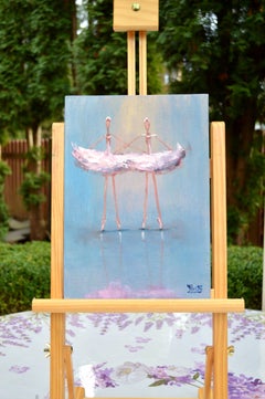 2 Divertenti ballerine rosa. Miniatura ad olio ad impasto originale.
