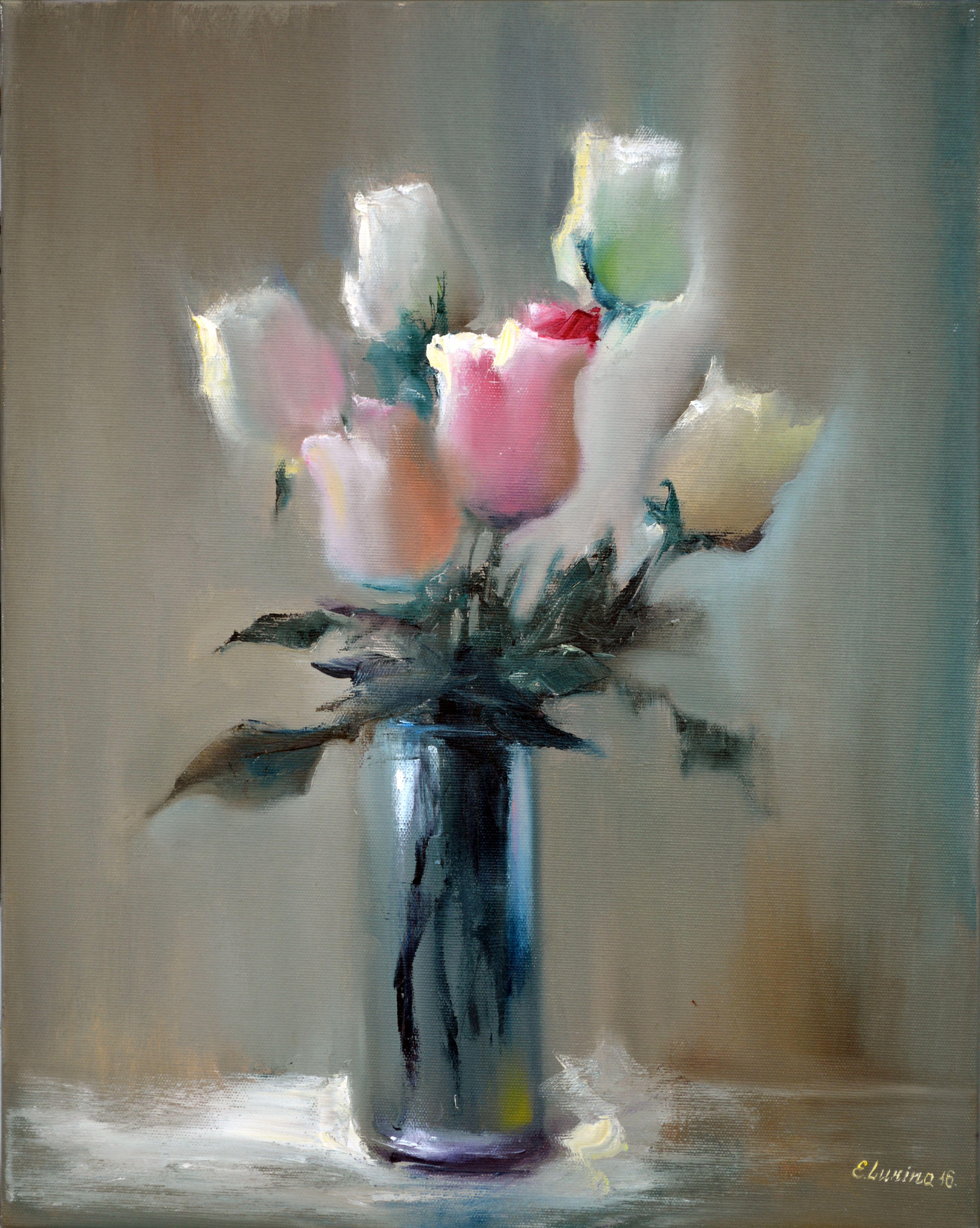 Elena Lukina Interior Painting - 7 roses 50X40 oil painting