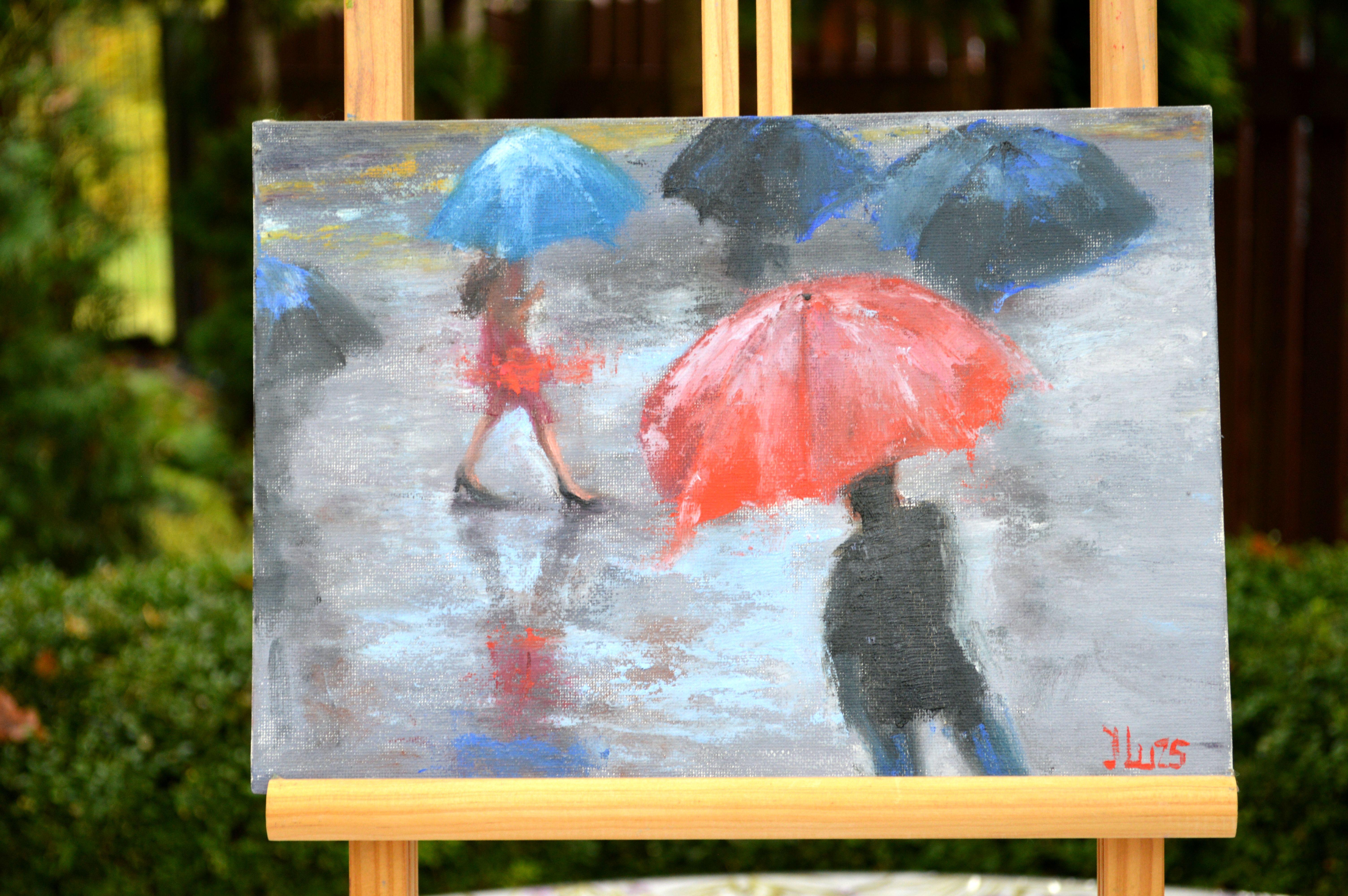 A fated meeting in the rain - Painting by Elena Lukina