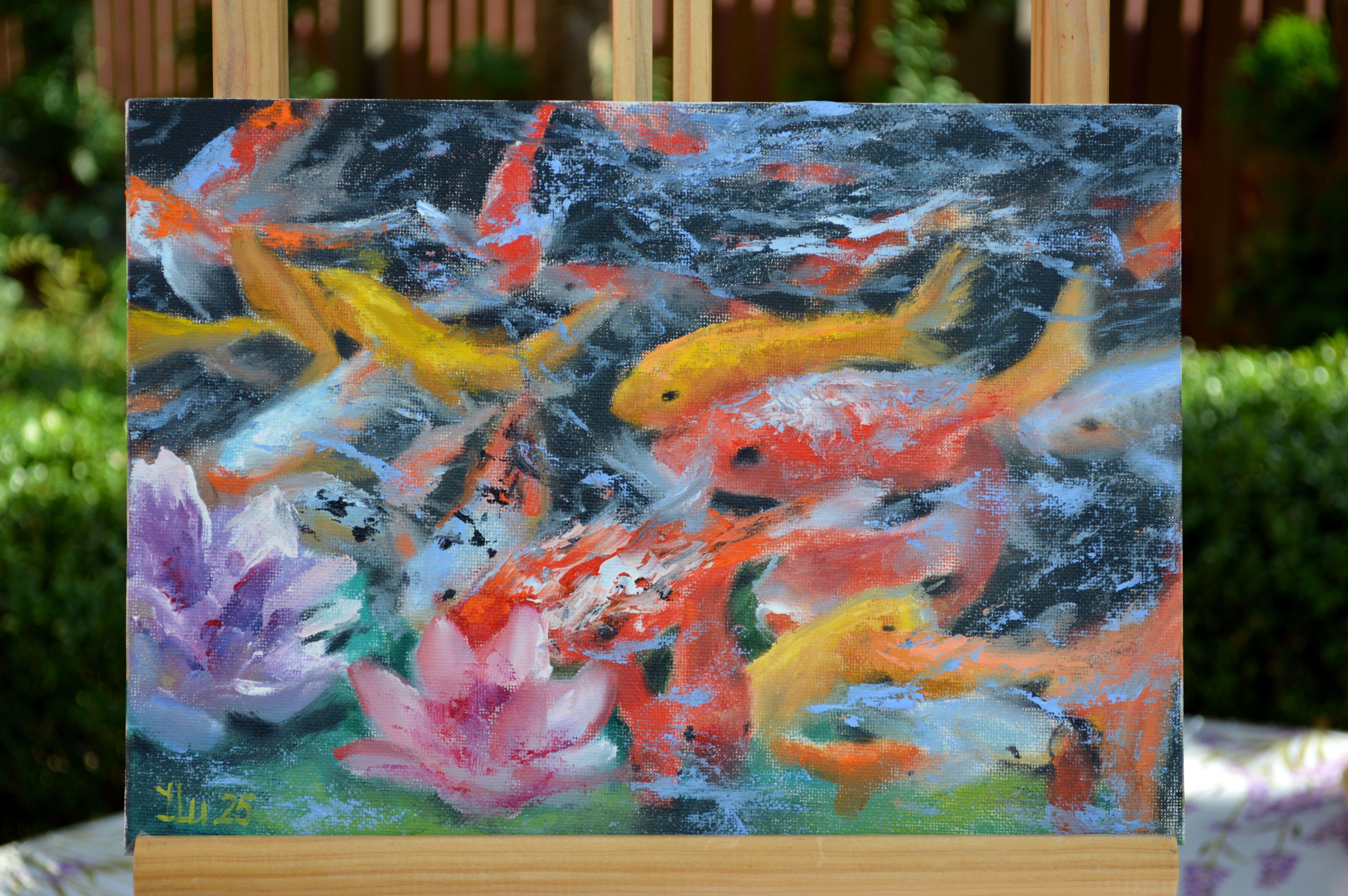 A koi paradise - Expressionist Painting by Elena Lukina