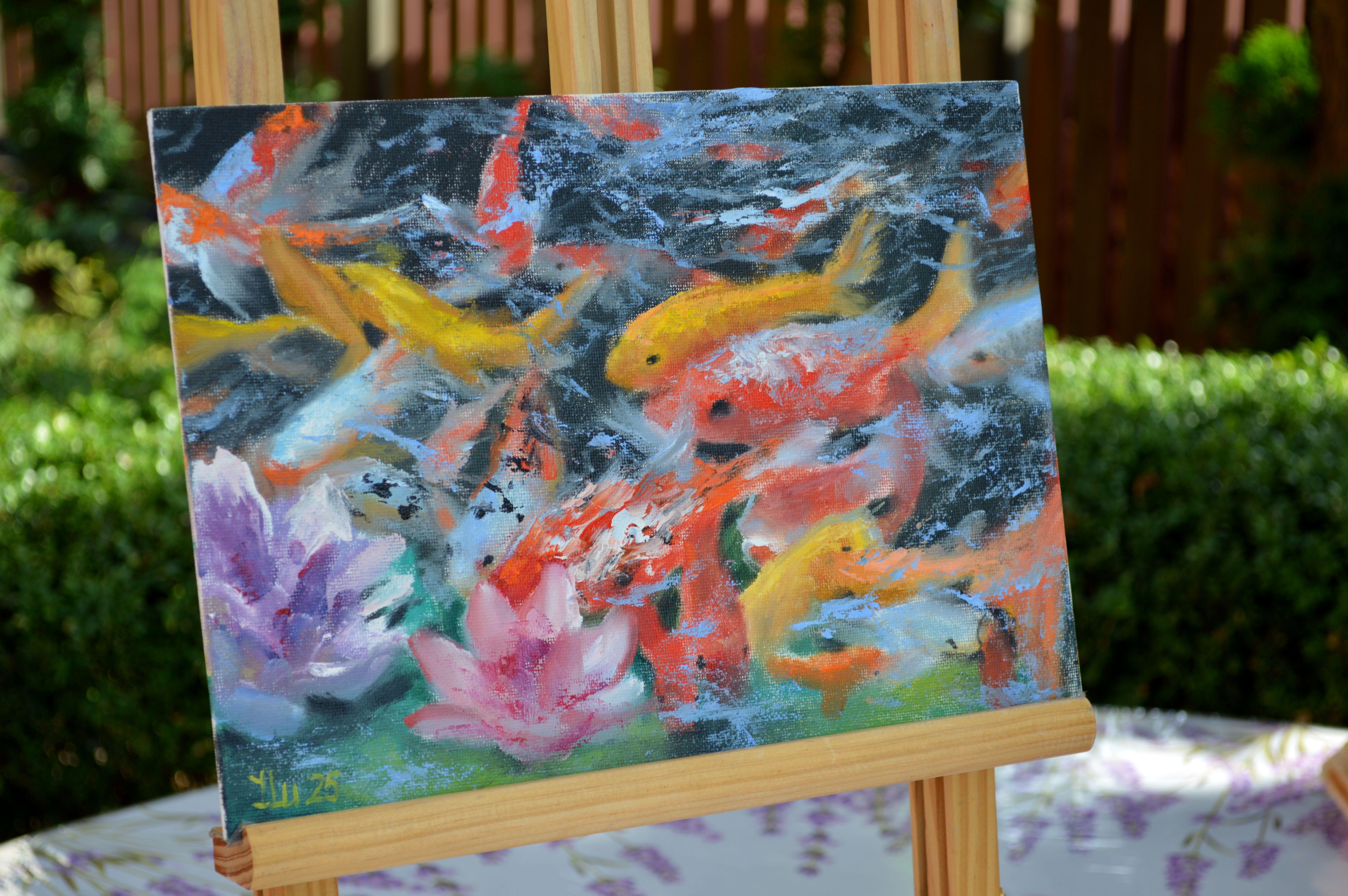 A koi paradise - Brown Interior Painting by Elena Lukina