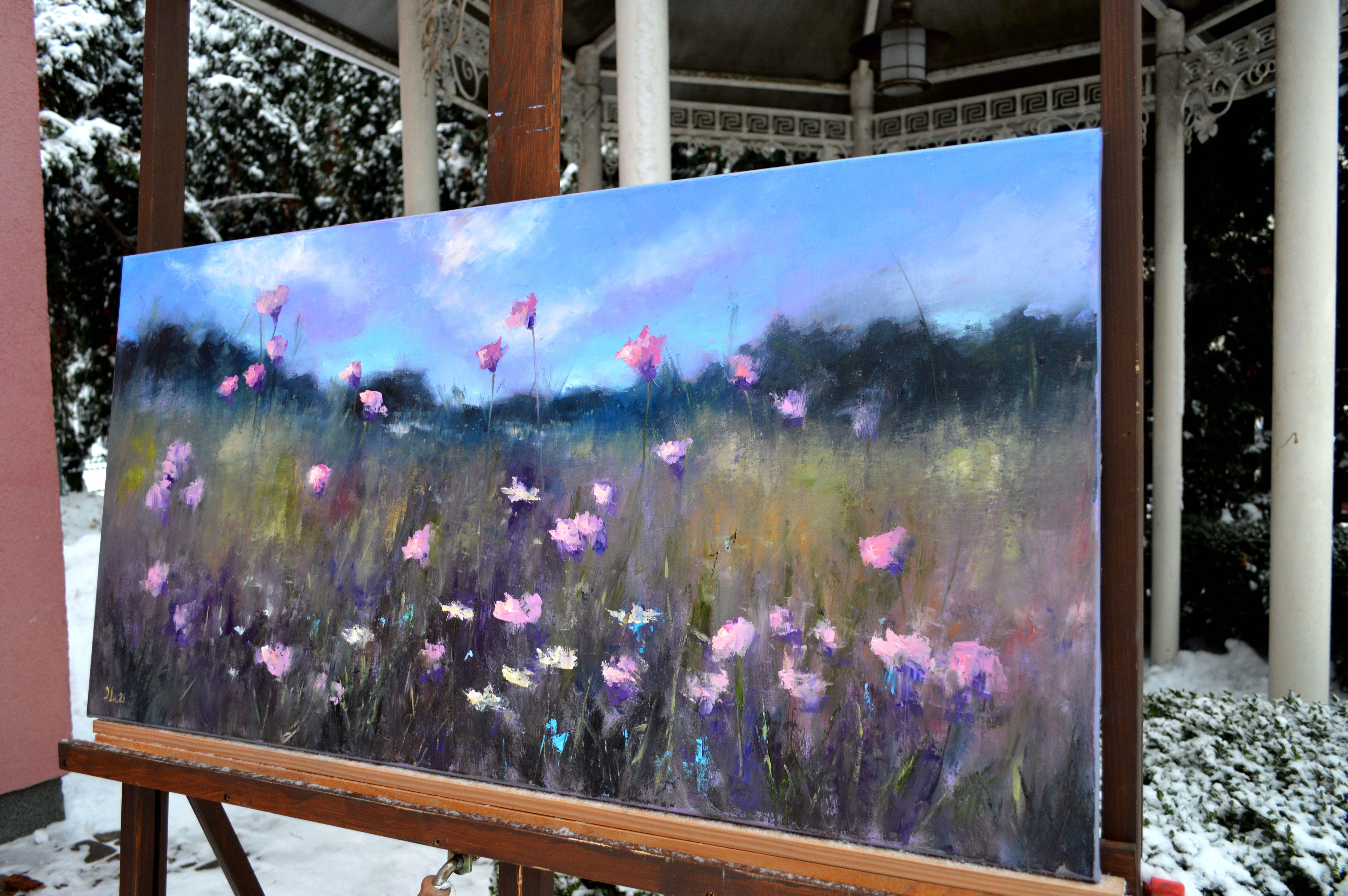 Al crear este óleo, intenté captar la belleza efímera de un prado de flores silvestres al atardecer. Empleando una mezcla de impresionismo y realismo, dejé que mis pinceladas danzaran libremente por el lienzo, imbuyéndolo de movimiento y emoción.