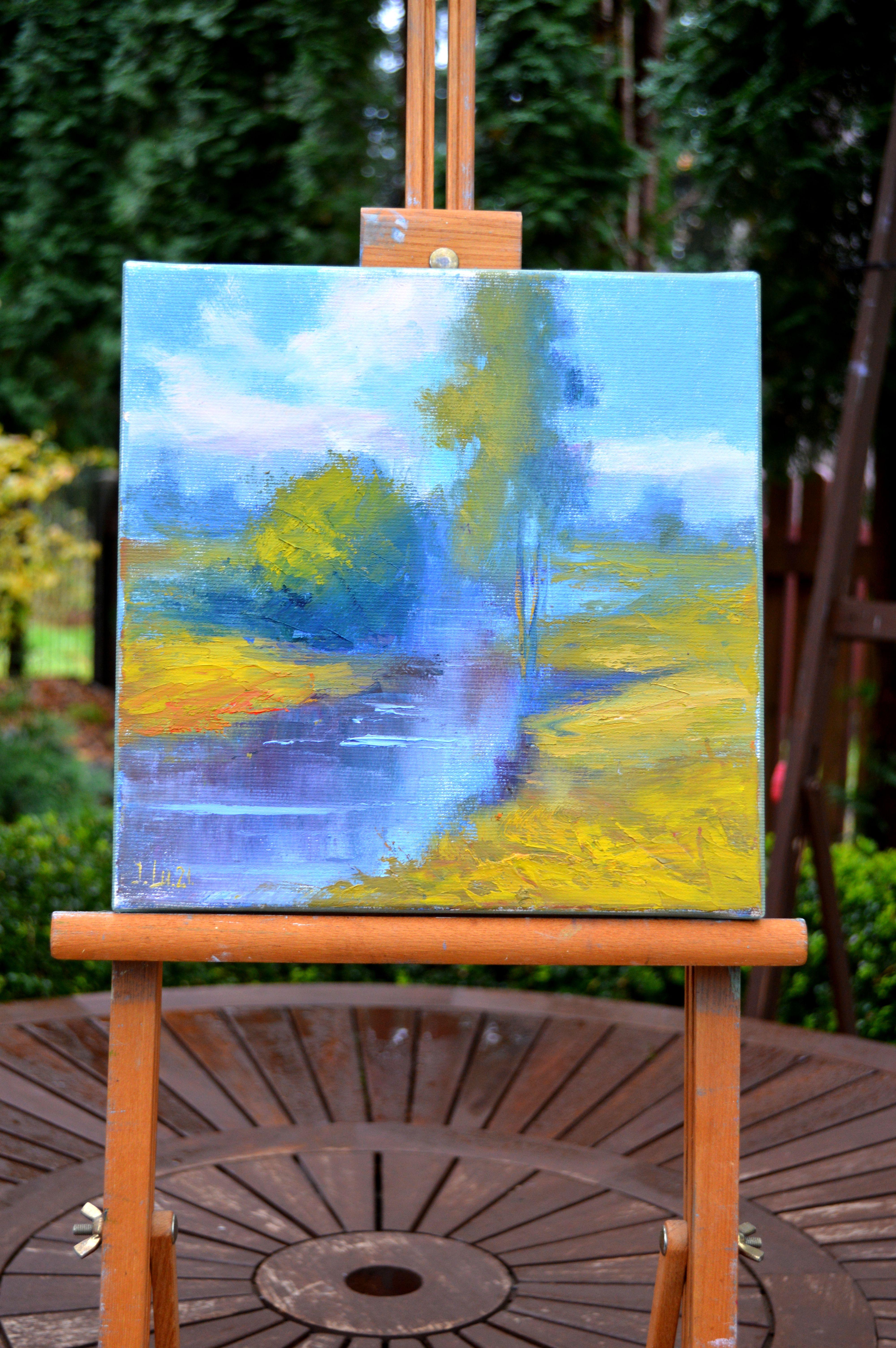 Un paesaggio rurale - Painting Espressionista di Elena Lukina