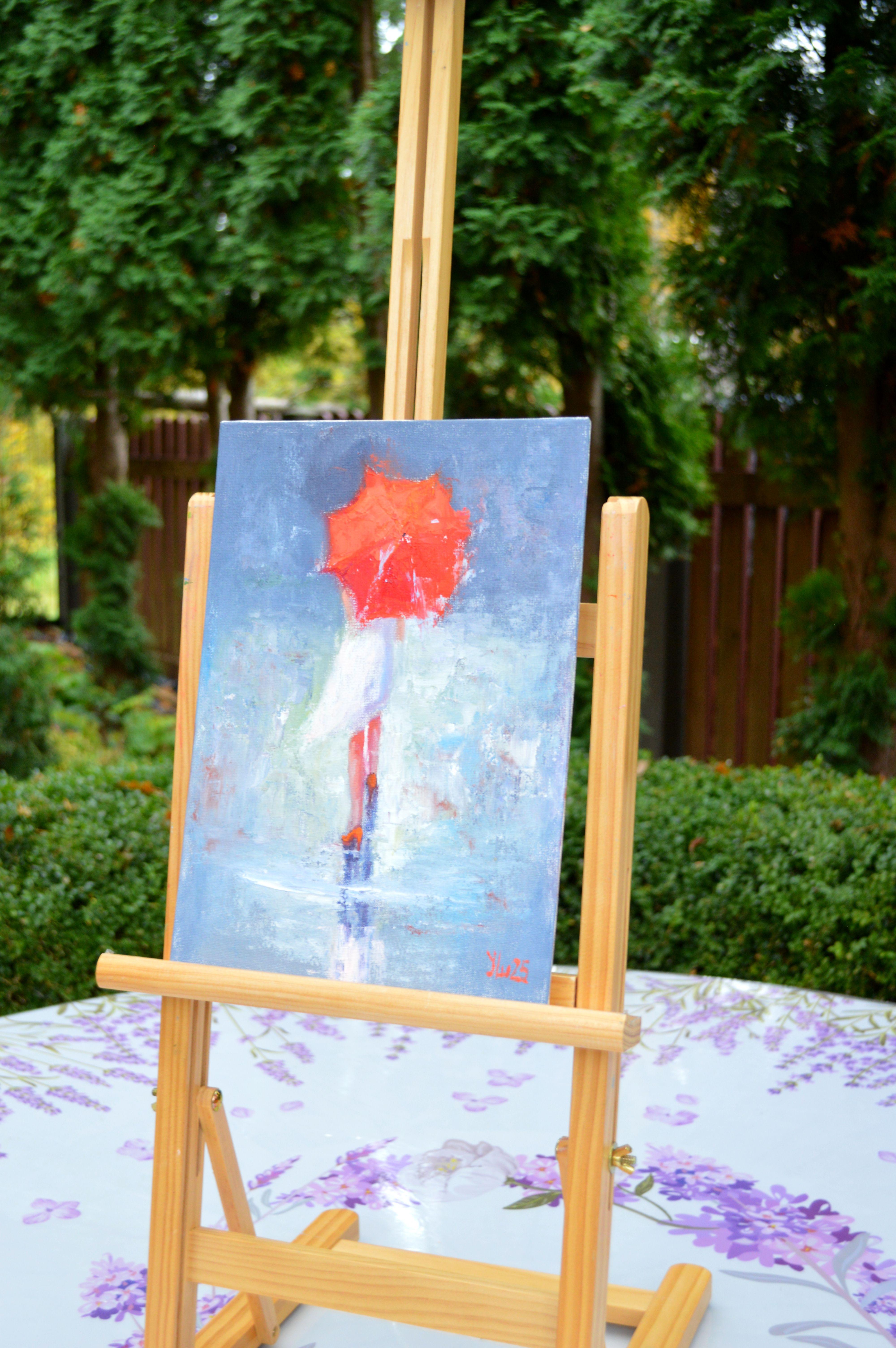 A warm summer rain - Gray Figurative Painting by Elena Lukina