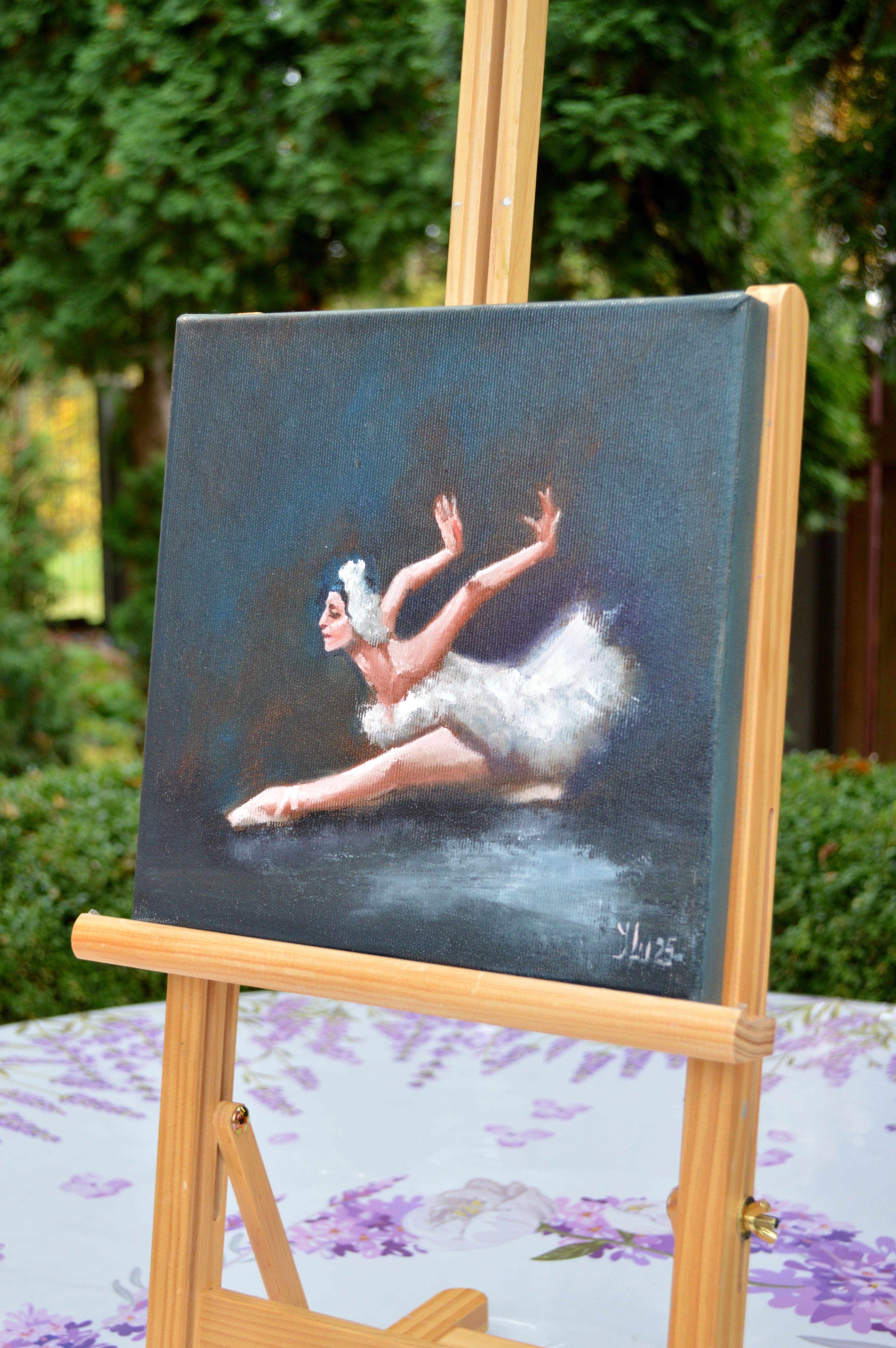 Arms like a swan's wings - Gray Interior Painting by Elena Lukina