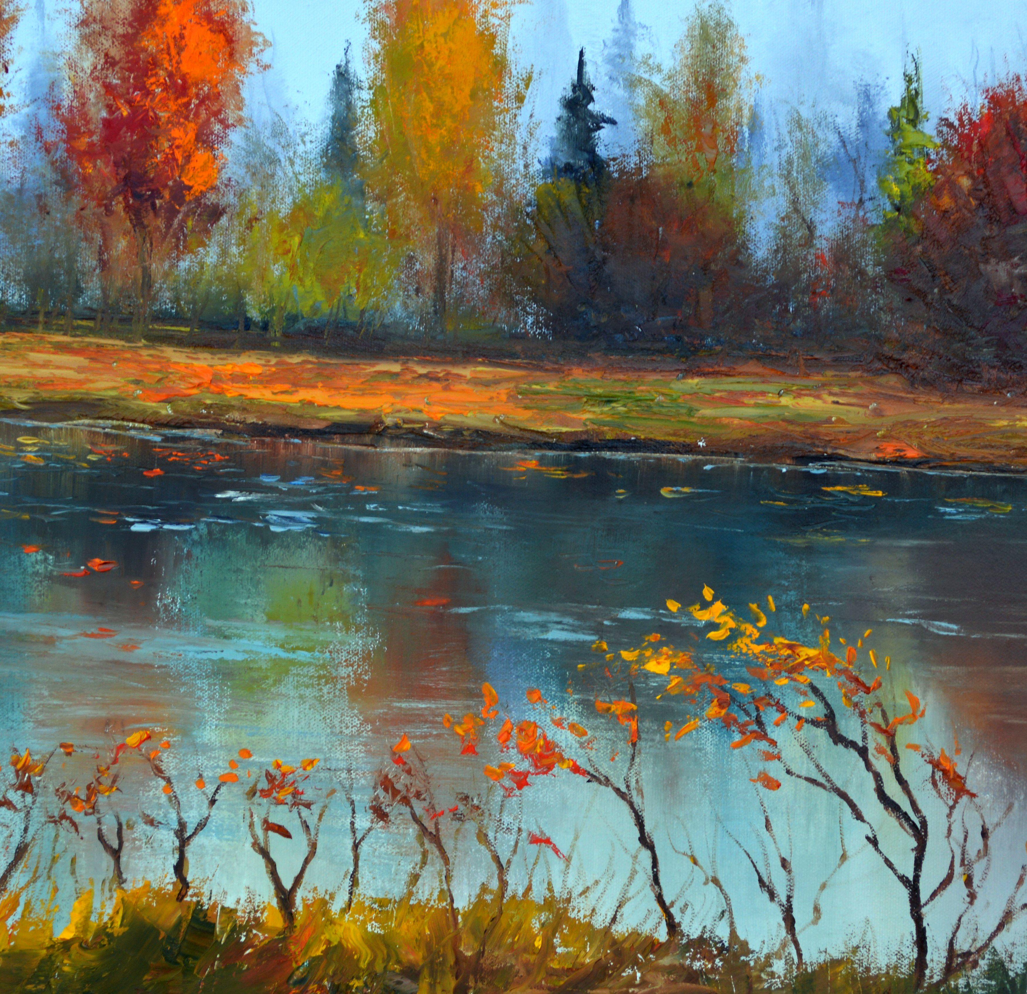 Estado de ánimo otoñal - Landscape Painting Gris de Elena Lukina