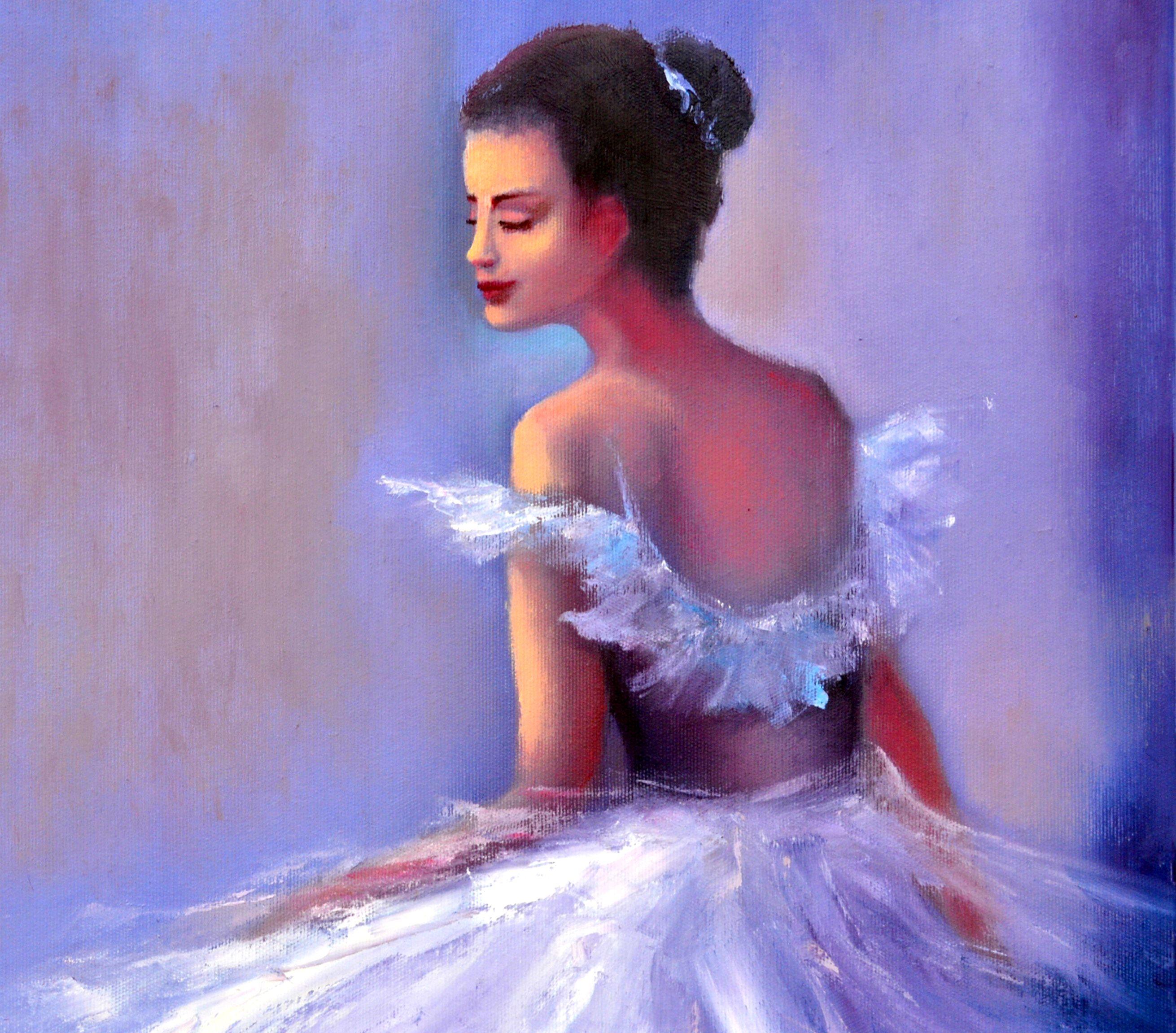 Bailarina - Figurative Painting Púrpura de Elena Lukina