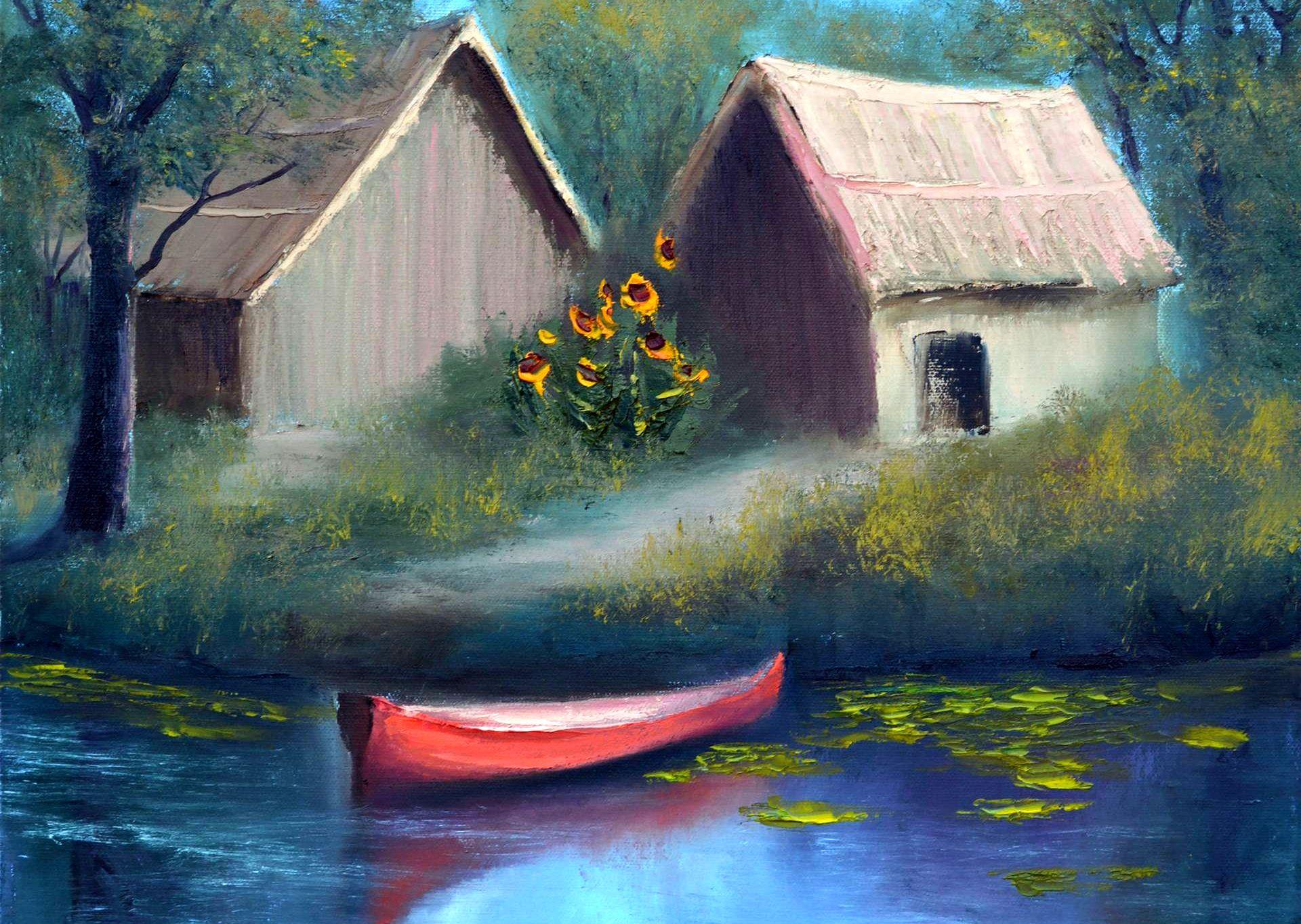 Barn Idyllic - Painting by Elena Lukina