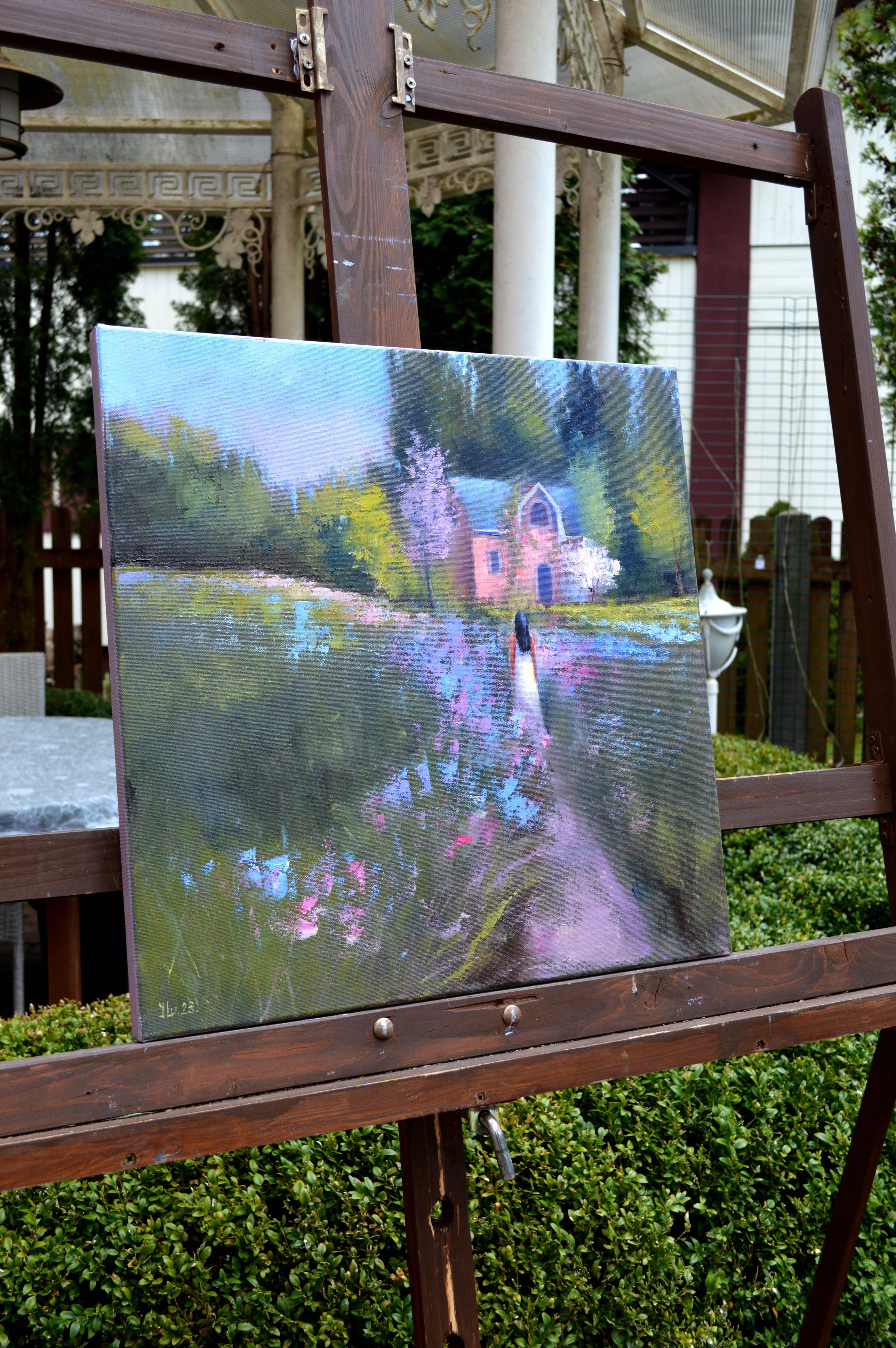 Schöner Garten (Grau), Landscape Painting, von Elena Lukina