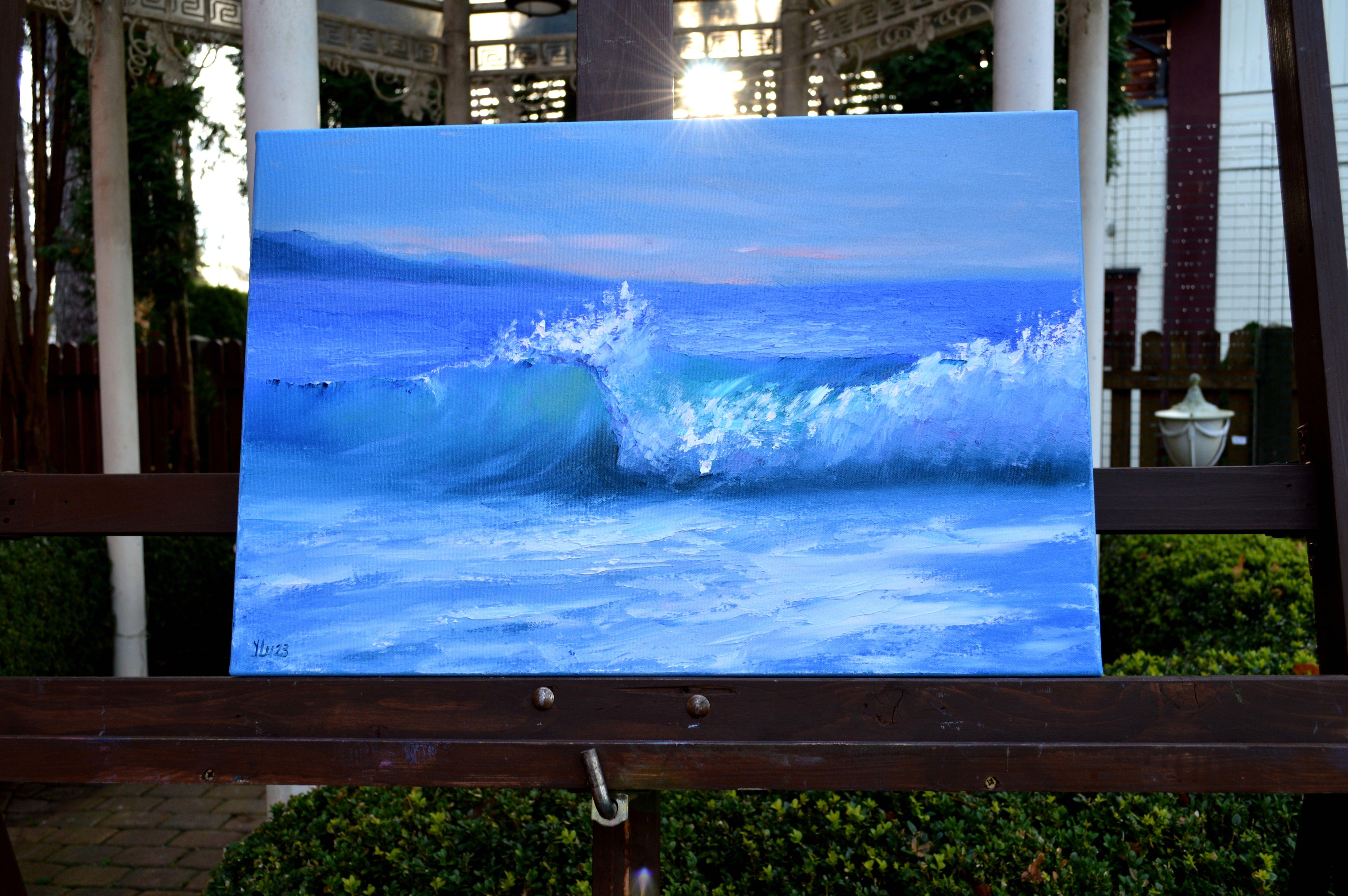 Beautiful wave 40X60 oil on canvas - Expressionist Painting by Elena Lukina