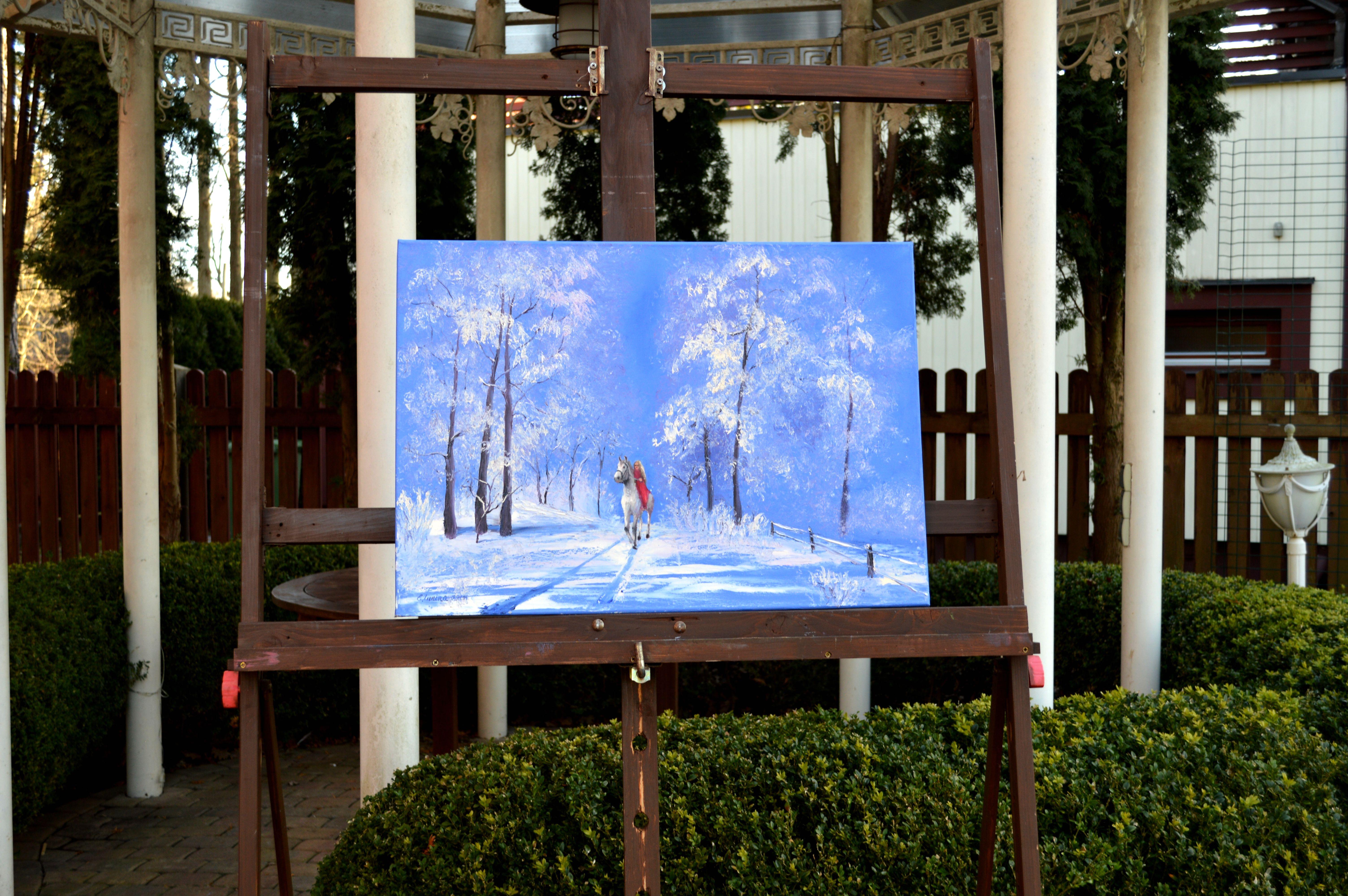 Beautiful White Winter - Purple Landscape Painting by Elena Lukina
