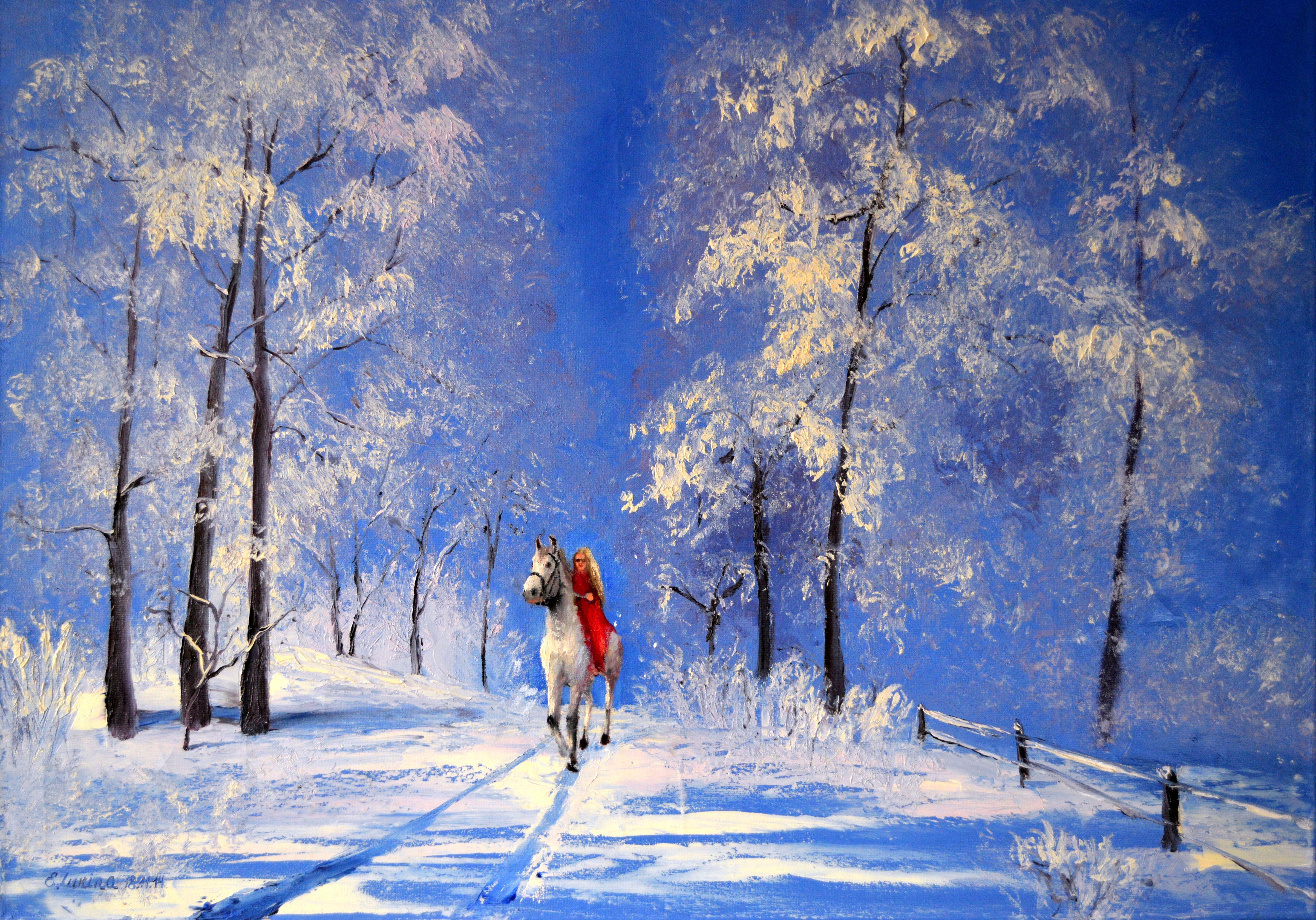 Elena Lukina Landscape Painting - Beautiful White Winter 50X70