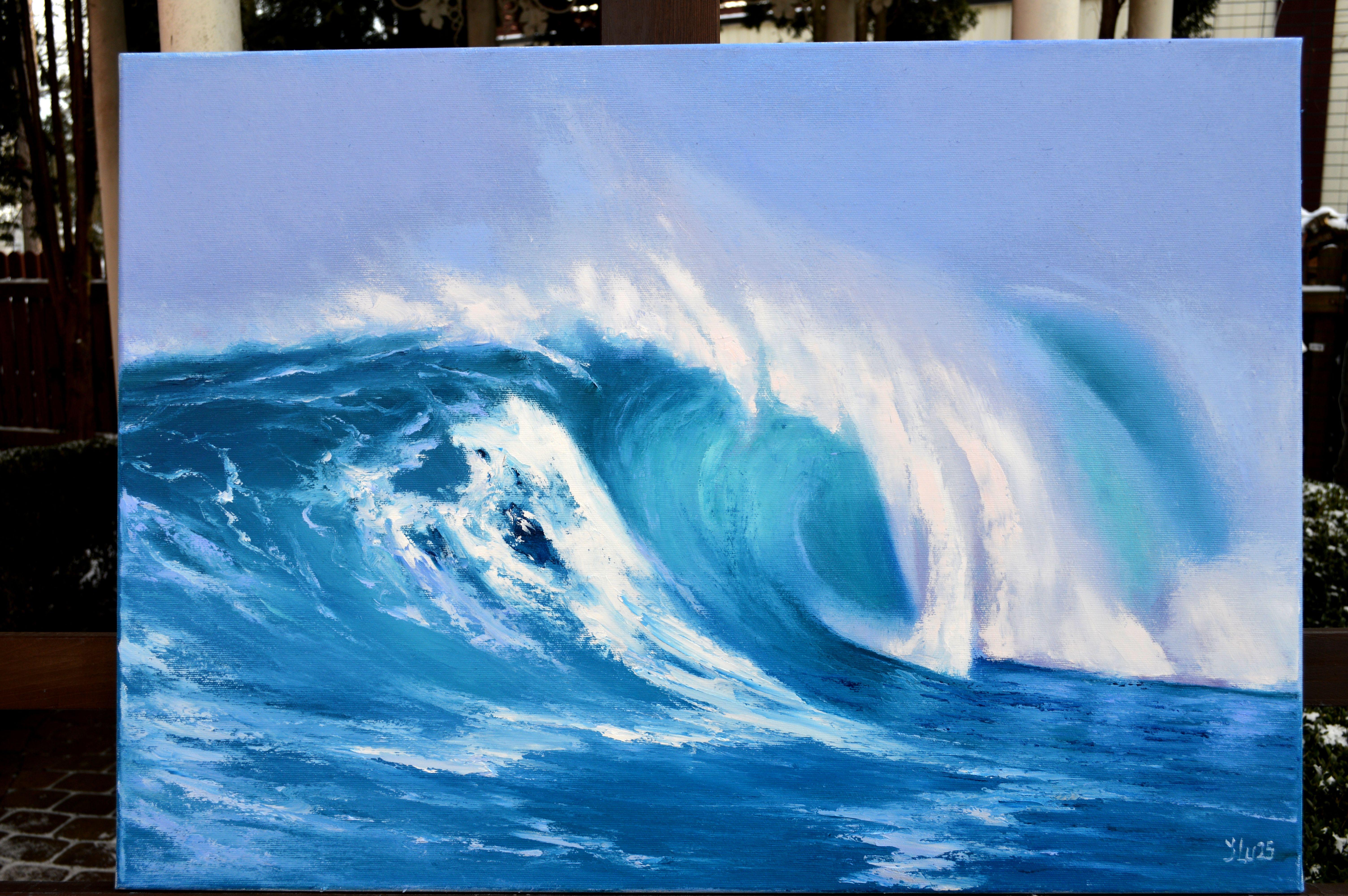 In questo pezzo volevo catturare l'energia cruda e travolgente dell'oceano. I blu vorticosi e i bianchi spumeggianti incarnano lo spirito indomabile dell'oceano. Mentre guardi, riesci quasi a sentire il rombo, a percepire gli spruzzi sul viso.
