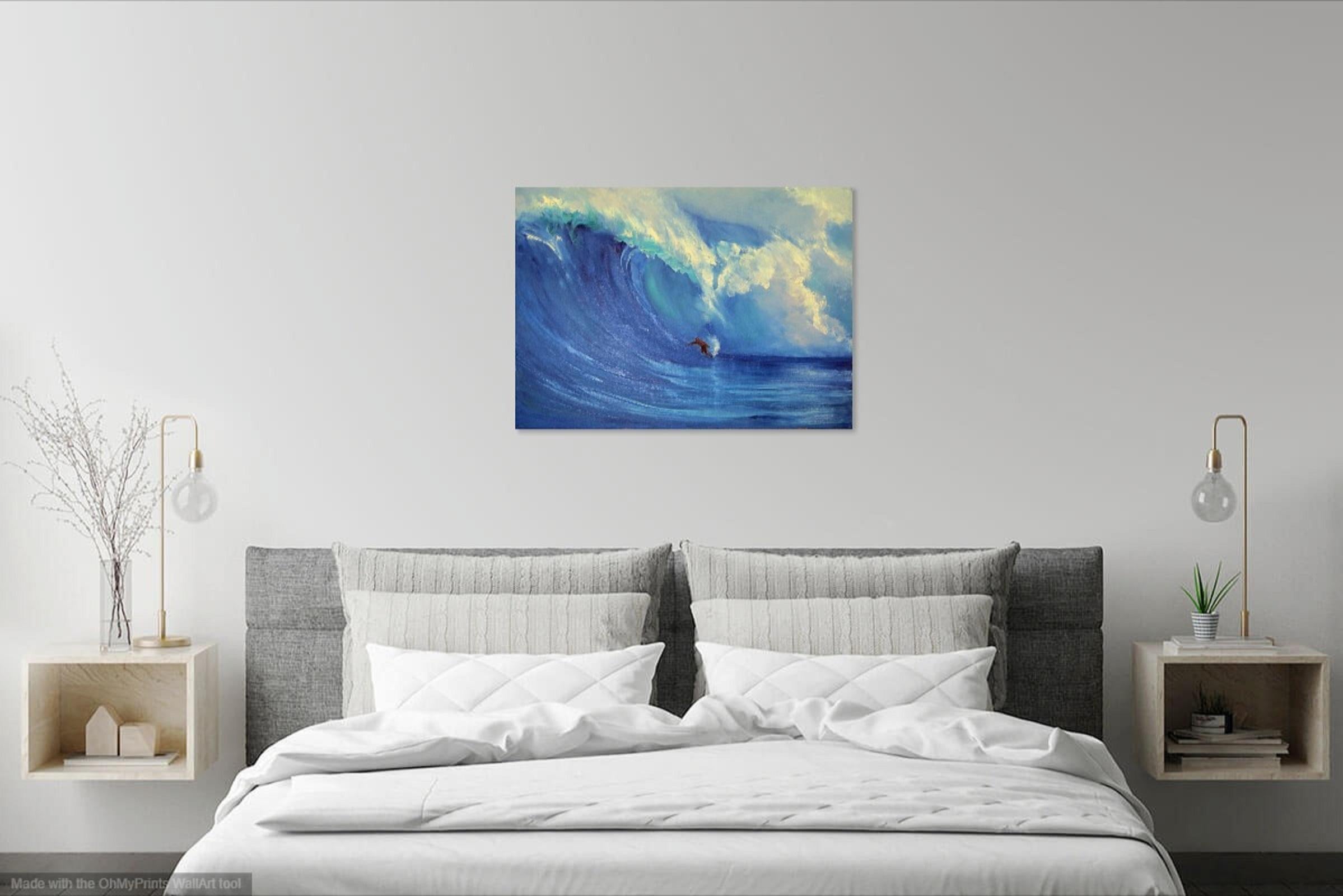 Grande vague.Surfing 70X50 peinture à l'huile en vente 7