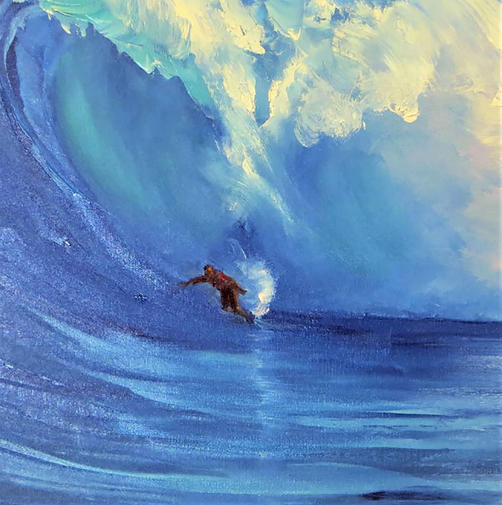 Big wave.Surfing 70X50 oil painting - Painting by Elena Lukina