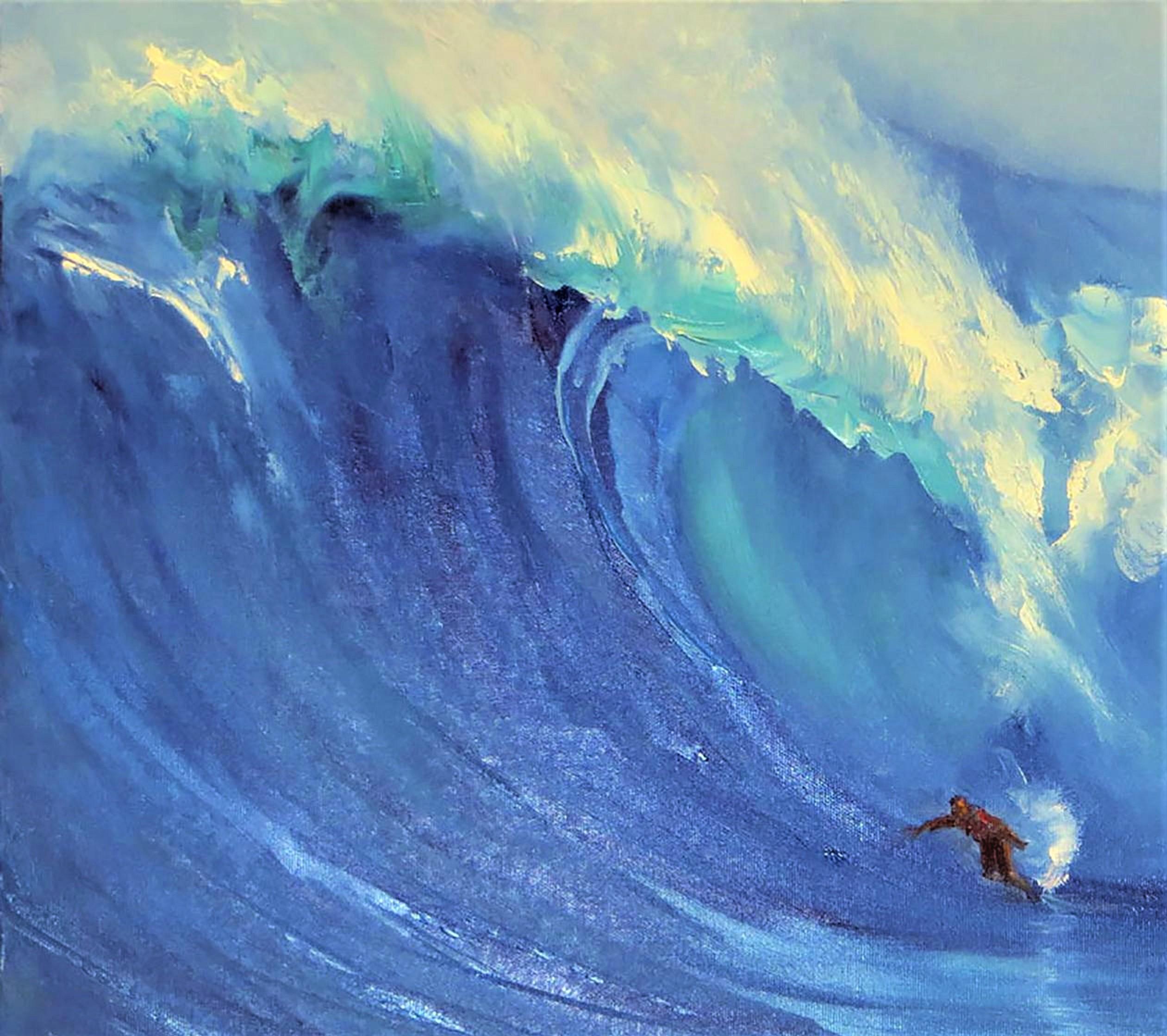 Big wave.Surfing 70X50 oil painting - Expressionist Painting by Elena Lukina