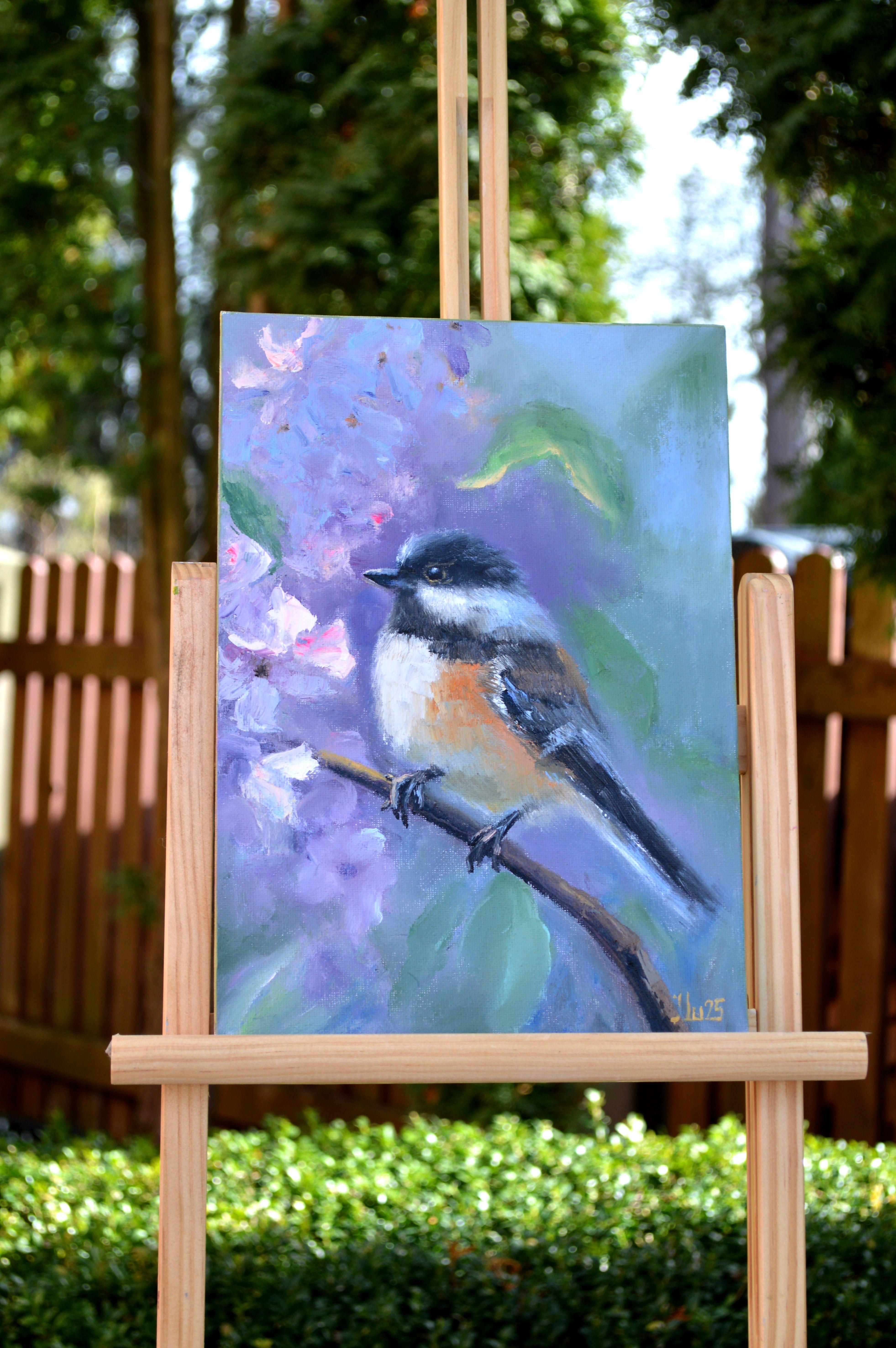Pájaro en un jardín en flor - Painting de Elena Lukina
