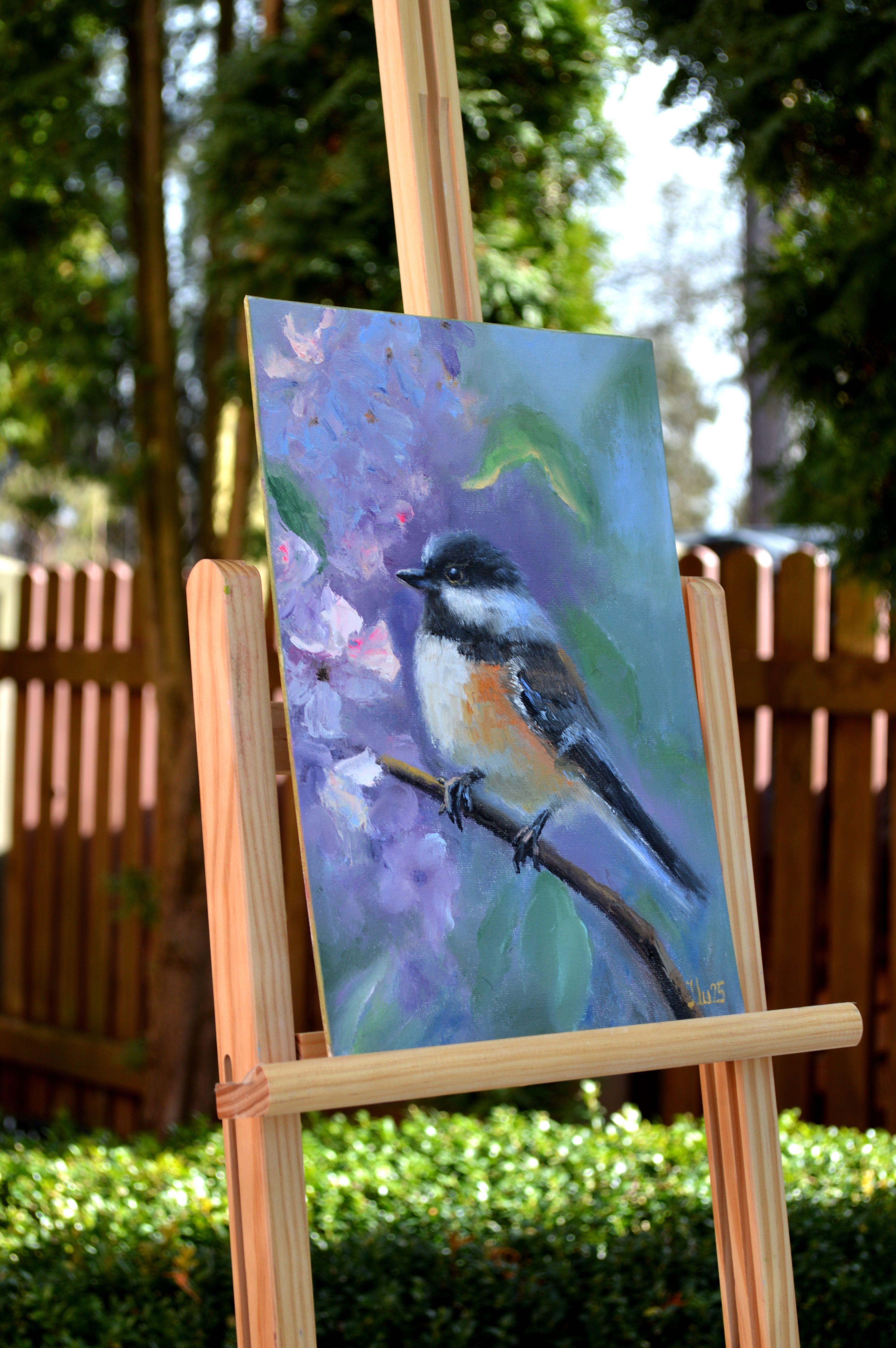 Pájaro en un jardín en flor - Painting Expresionista de Elena Lukina