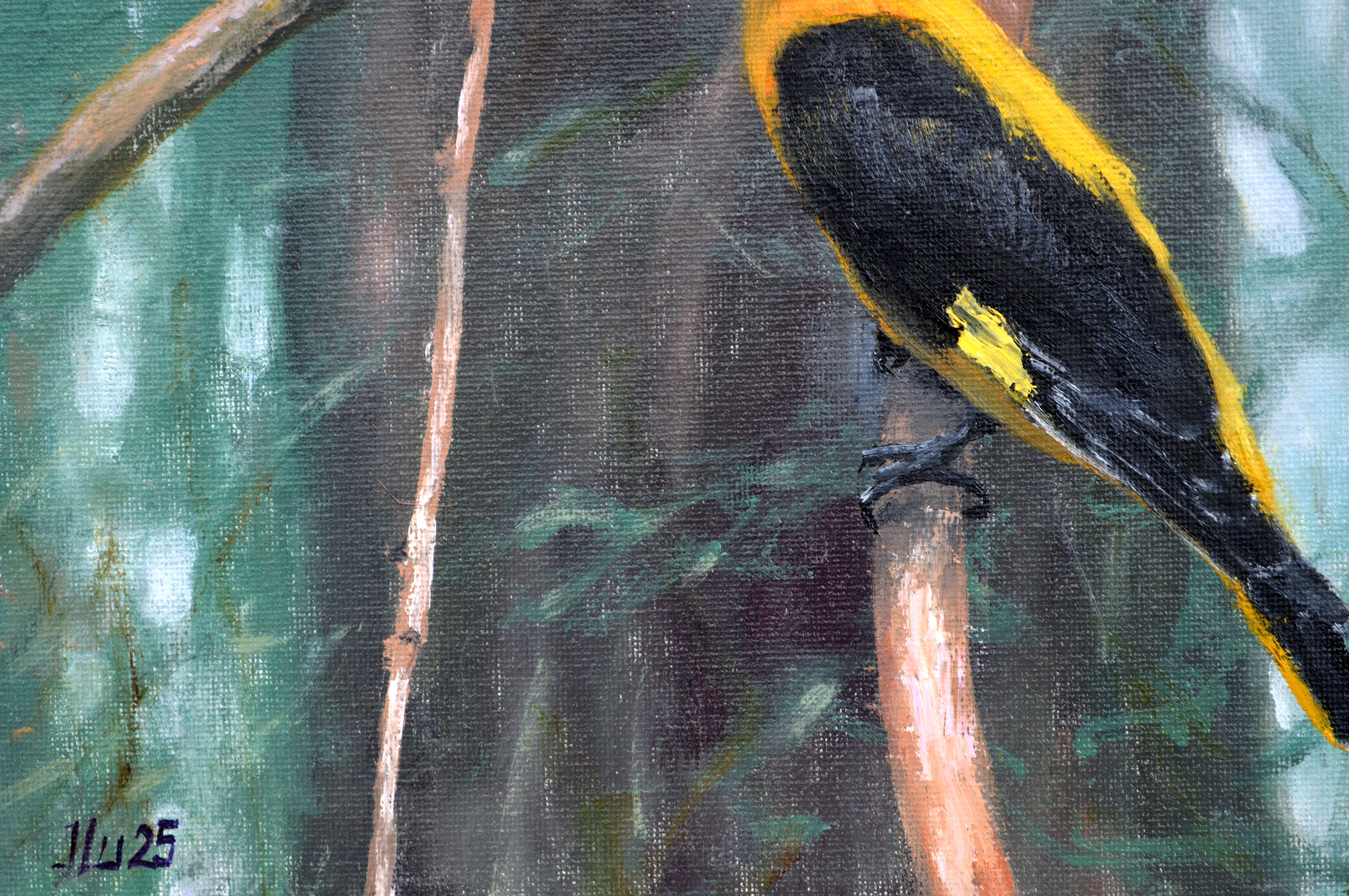 Pájaro en el bosque - Animal Painting Gris de Elena Lukina