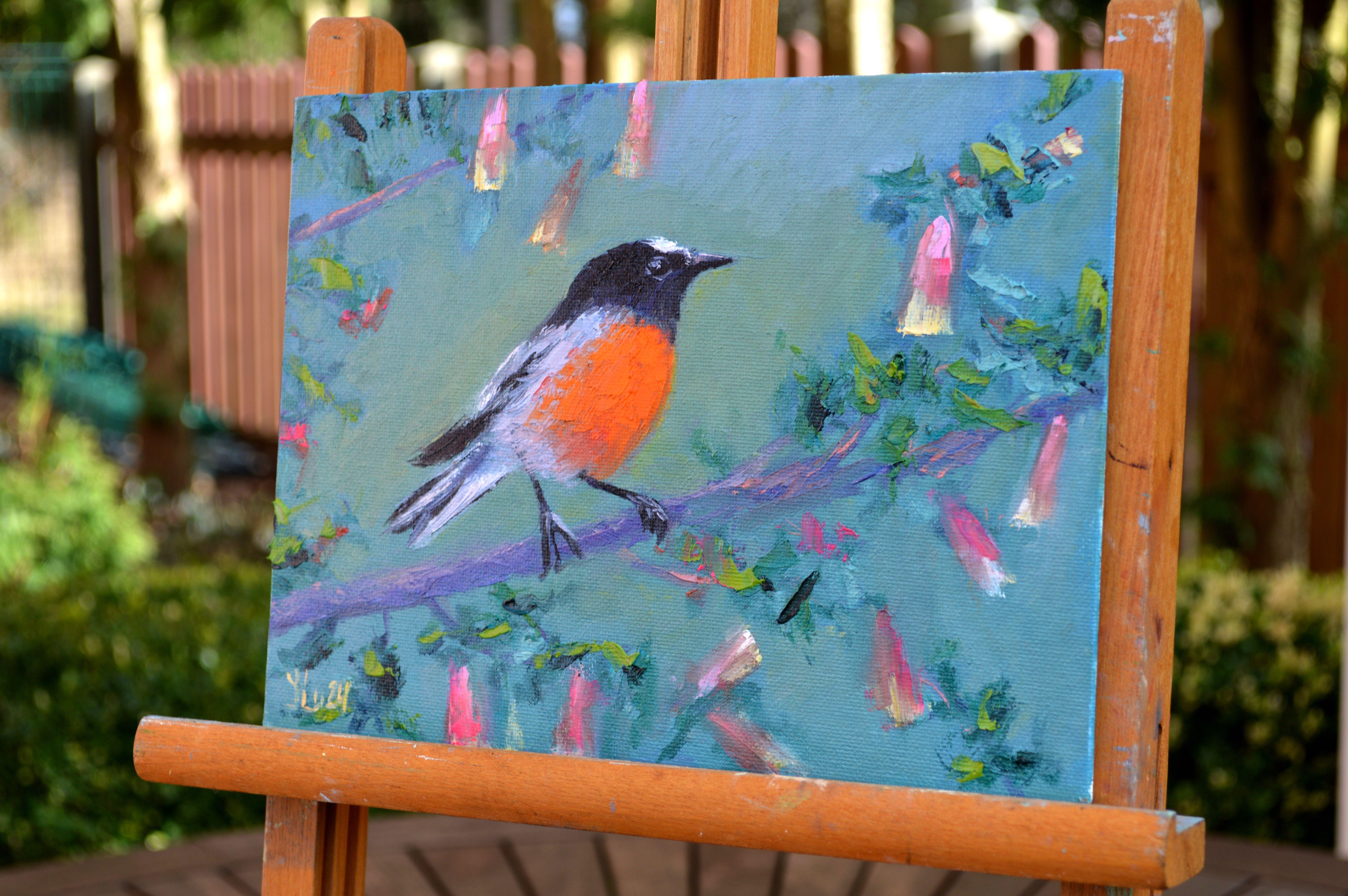 Bird on a branch - Painting by Elena Lukina