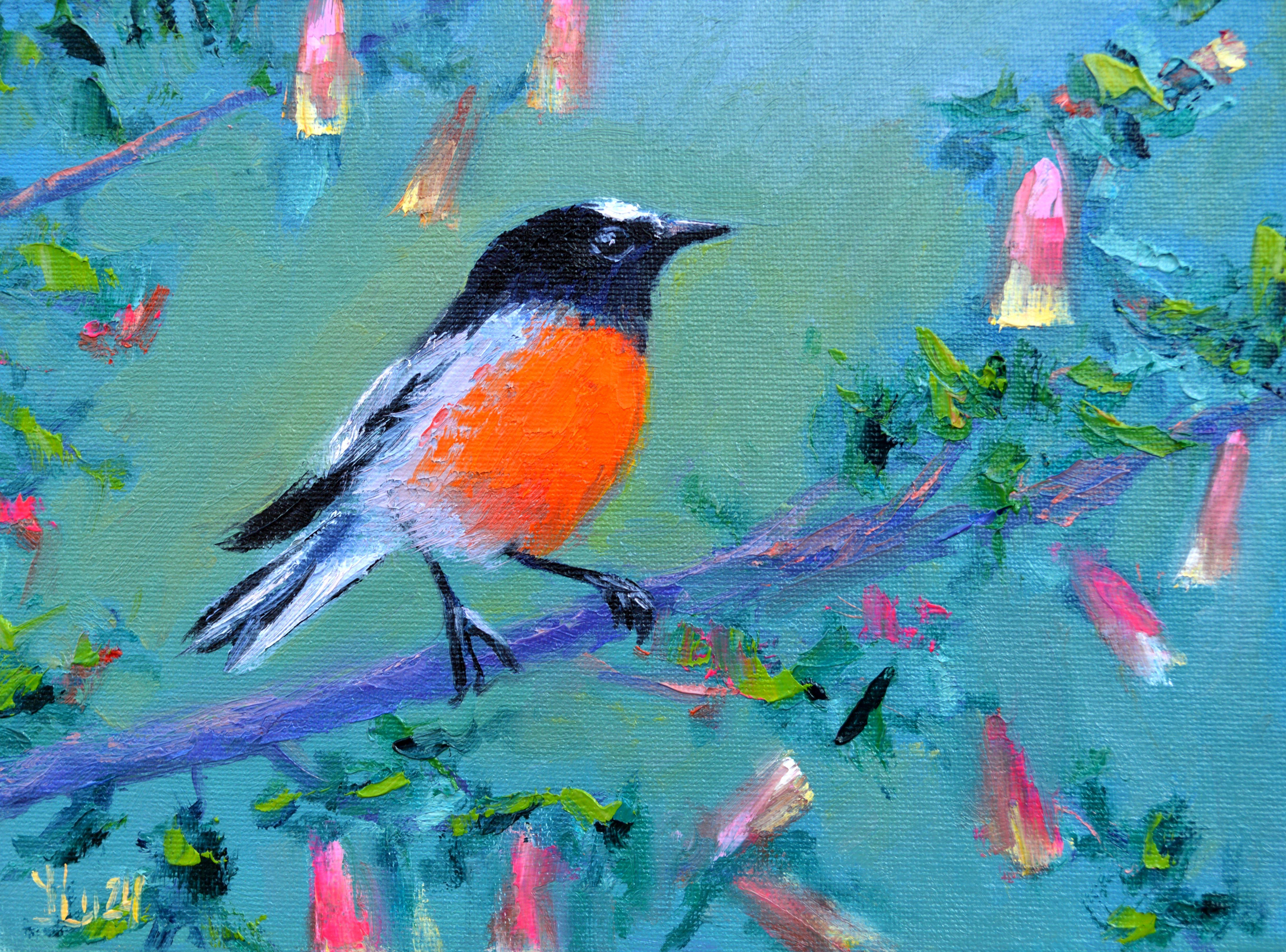 Elena Lukina Interior Painting - Bird on a branch