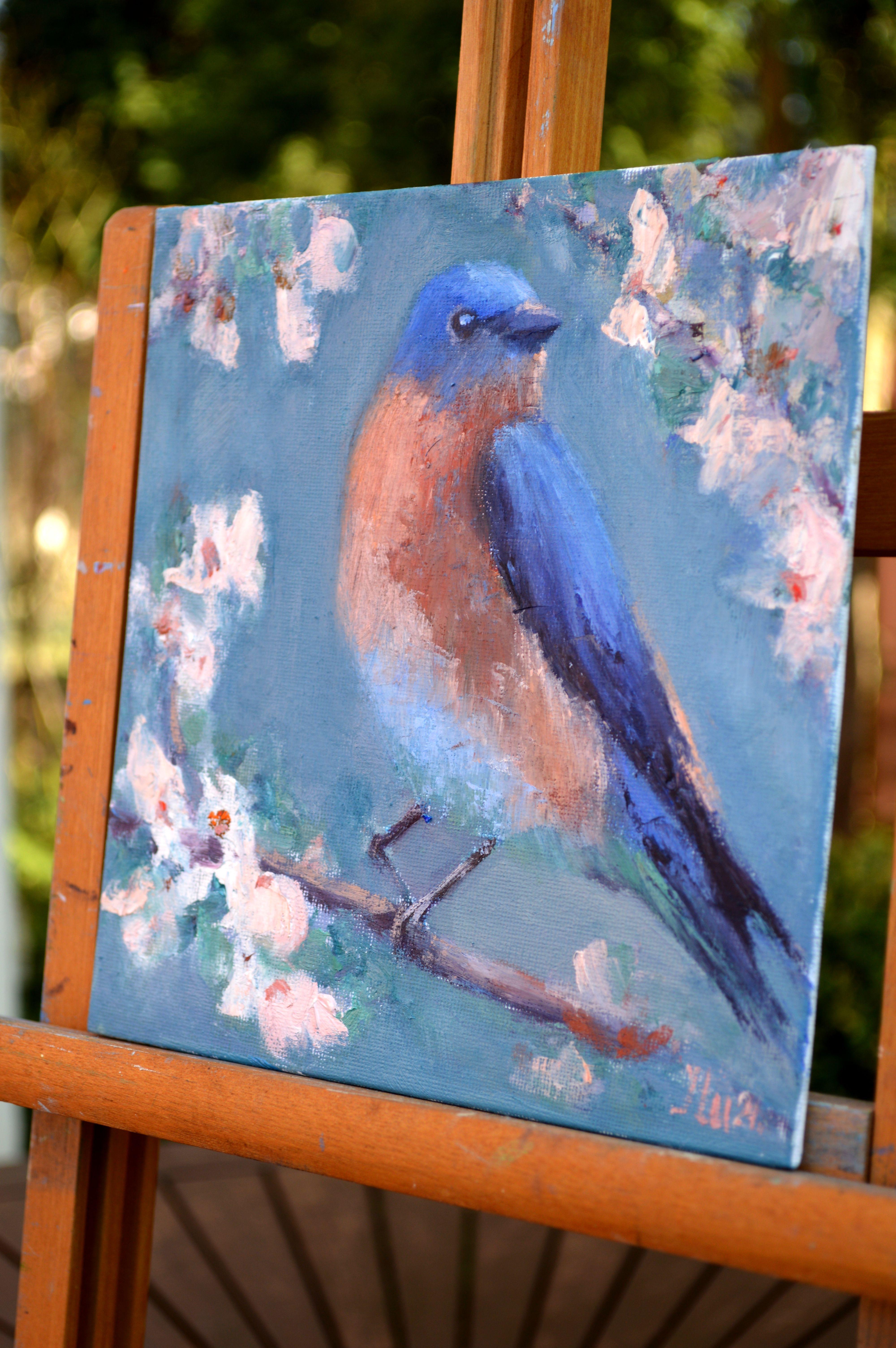 In questo dipinto ho catturato la serena bellezza di un uccello appollaiato su un ramo in fiore, sottolineando la natura fugace dei bei momenti della vita. Realizzato a olio con influenze impressioniste ed espressioniste, le mie pennellate hanno