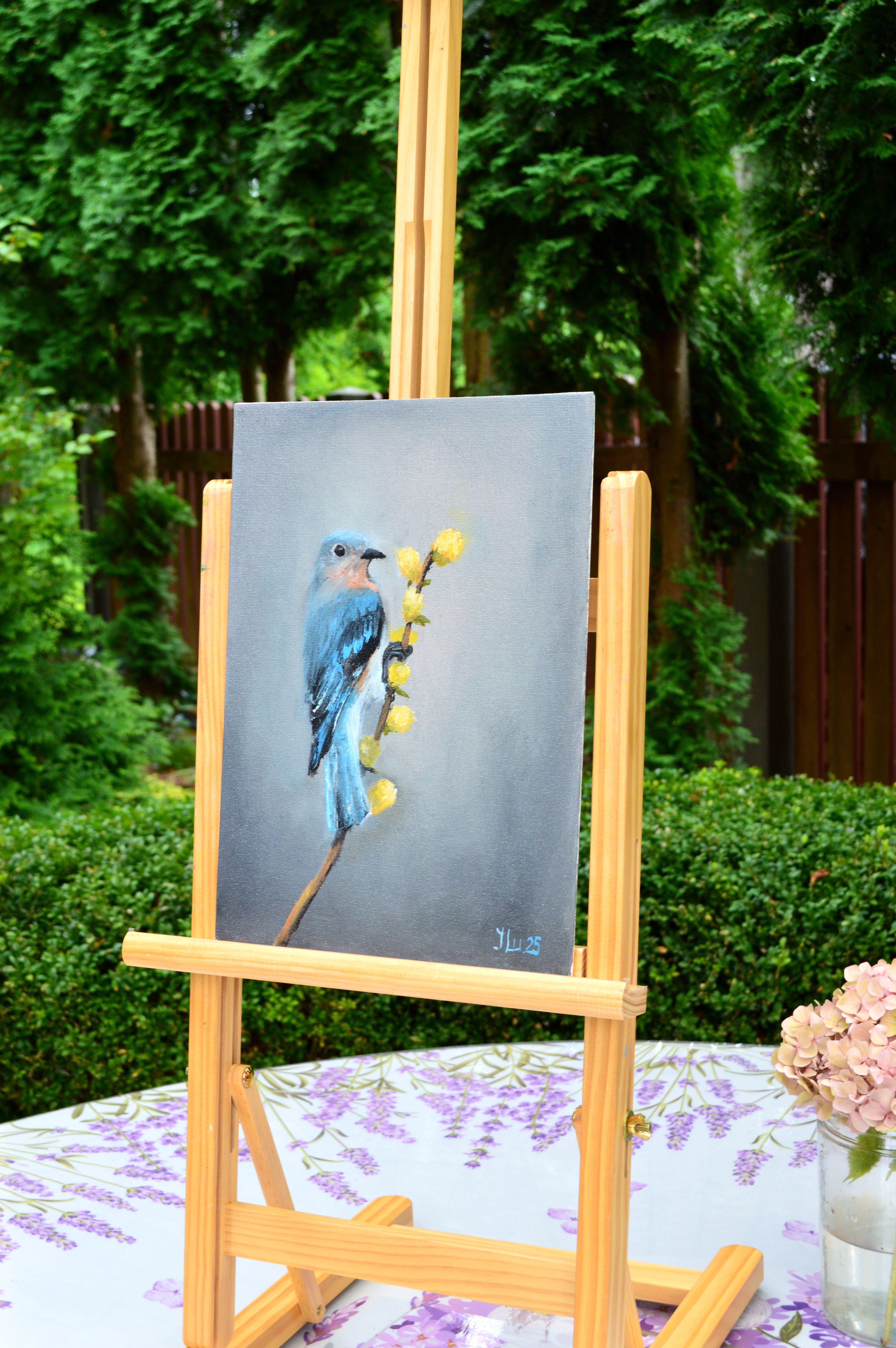 Vogel auf der Weide für die Verkündigung (Grau), Animal Painting, von Elena Lukina