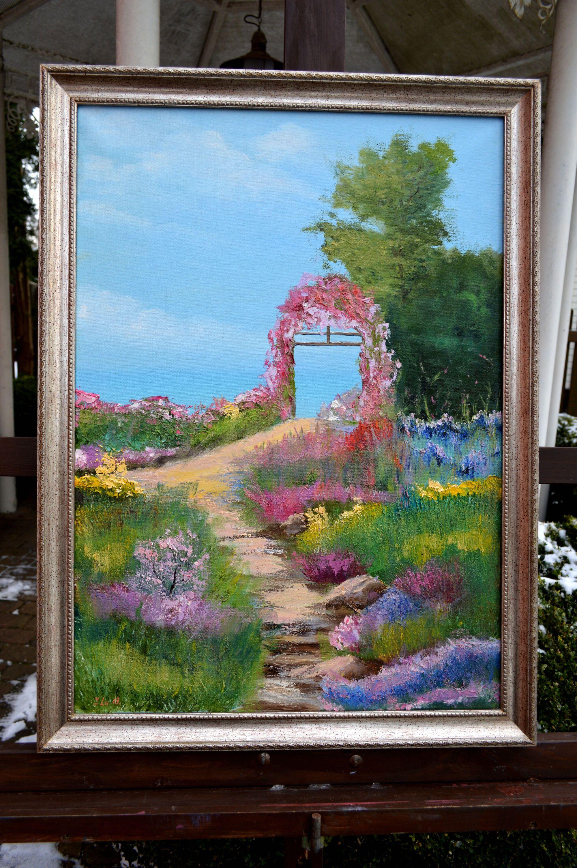 Blooming arch by the sea  - Painting by Elena Lukina